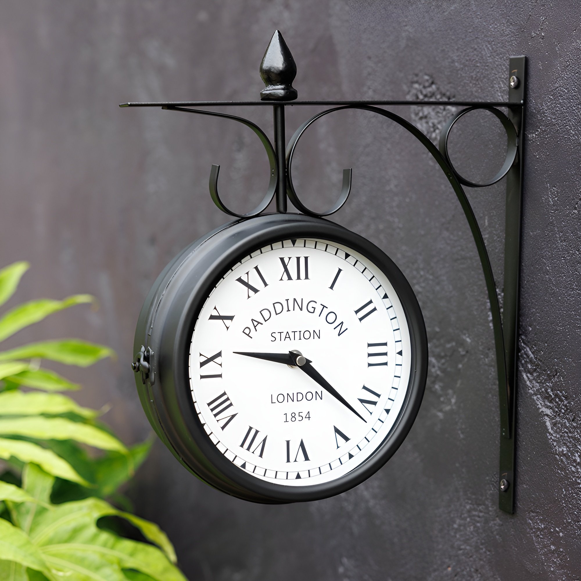 Primrose Double Sided 40cm Paddington Station Clock with Bracket - Black