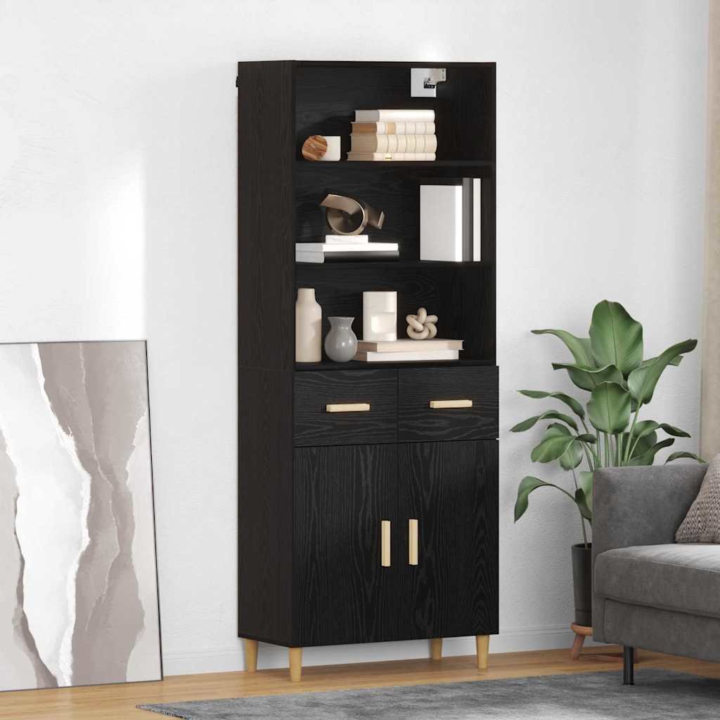 Walplus Engineered Wood 2 Drawer Highboard - Black Ash - 69.5 x 32.5 x 180 cm