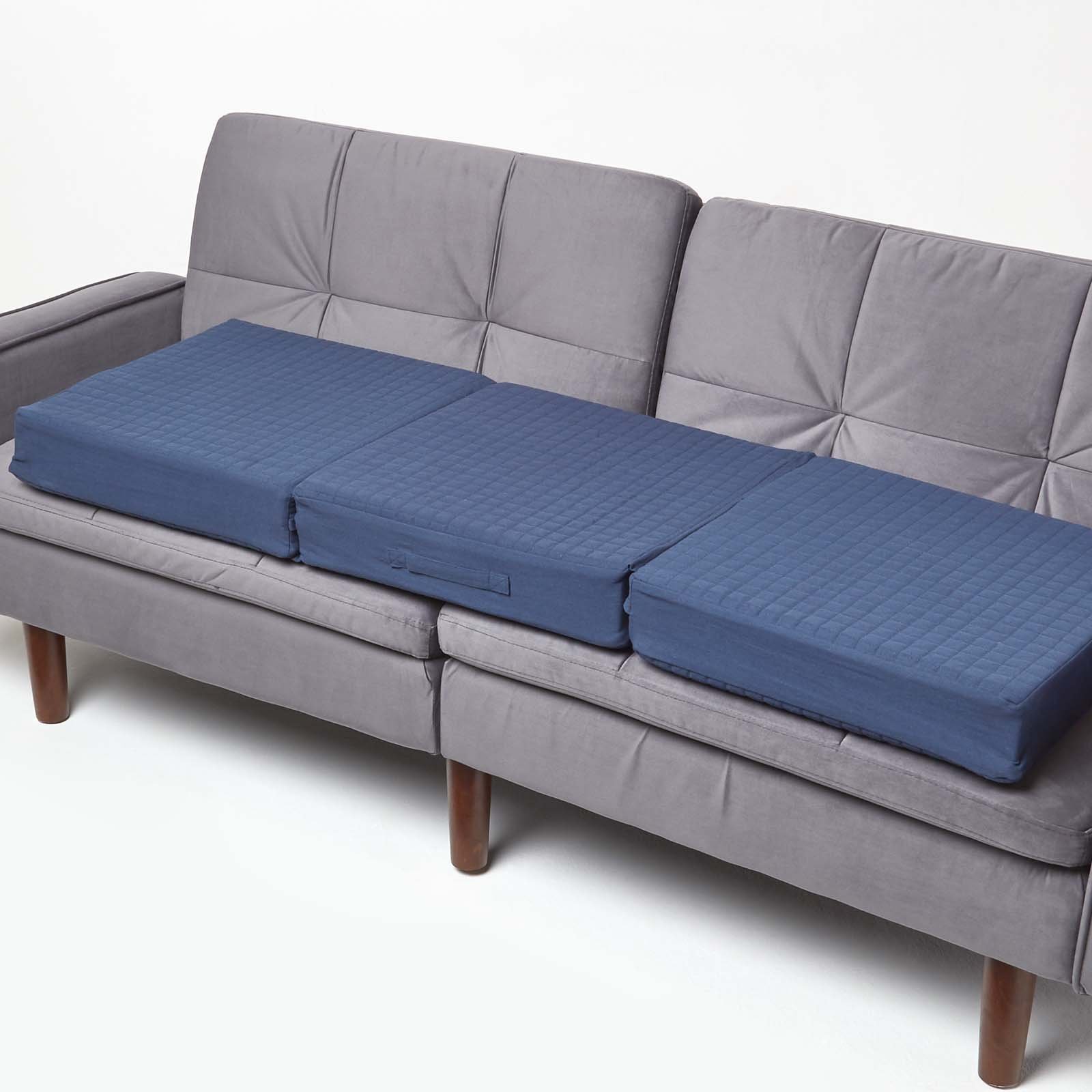 Homescapes Cotton Orthopaedic Foam 3 Seater Sofa Booster Cushion - Navy Blue