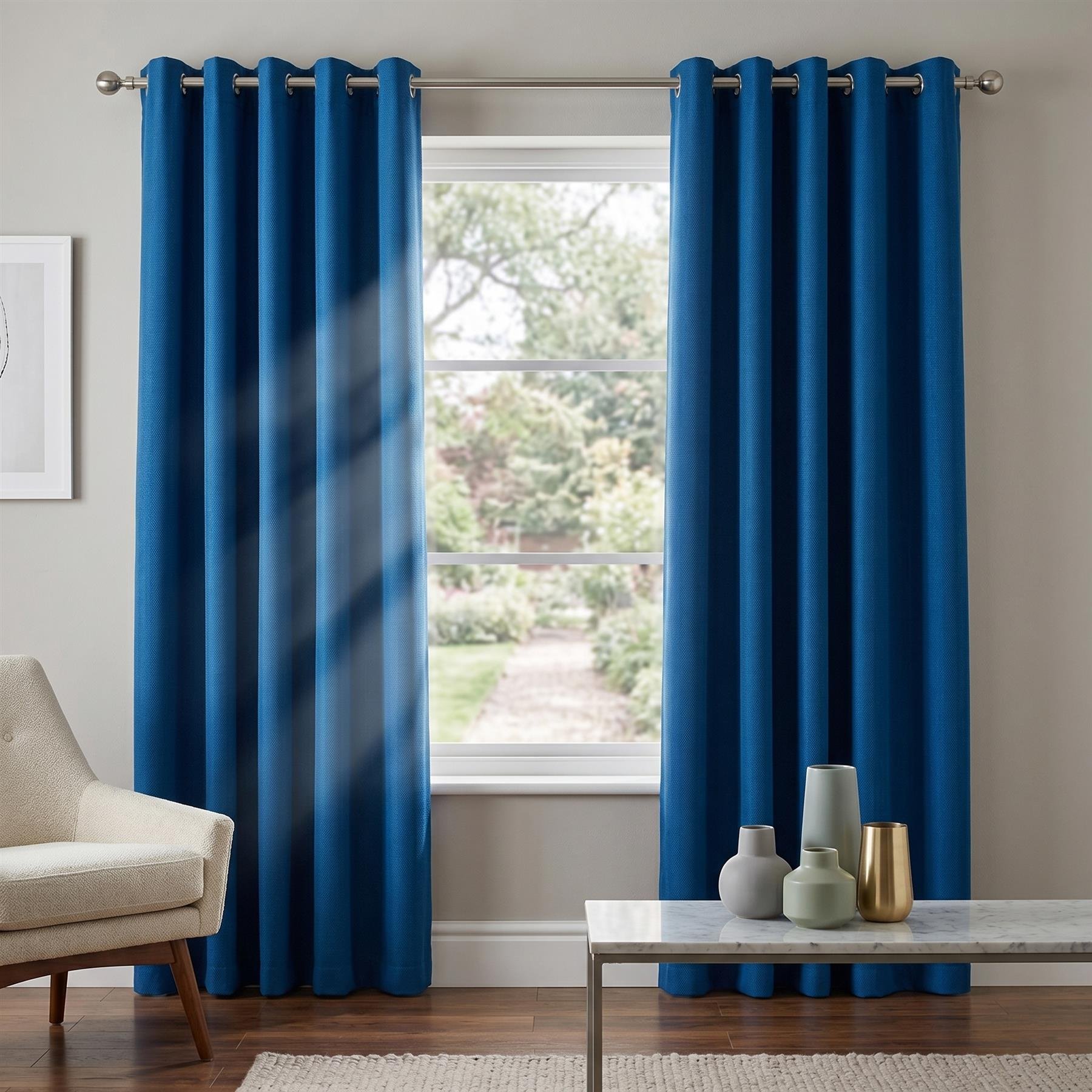 Luxury Living Plain Blackout Eyelet Curtains 168cm x 137cm - Blue
