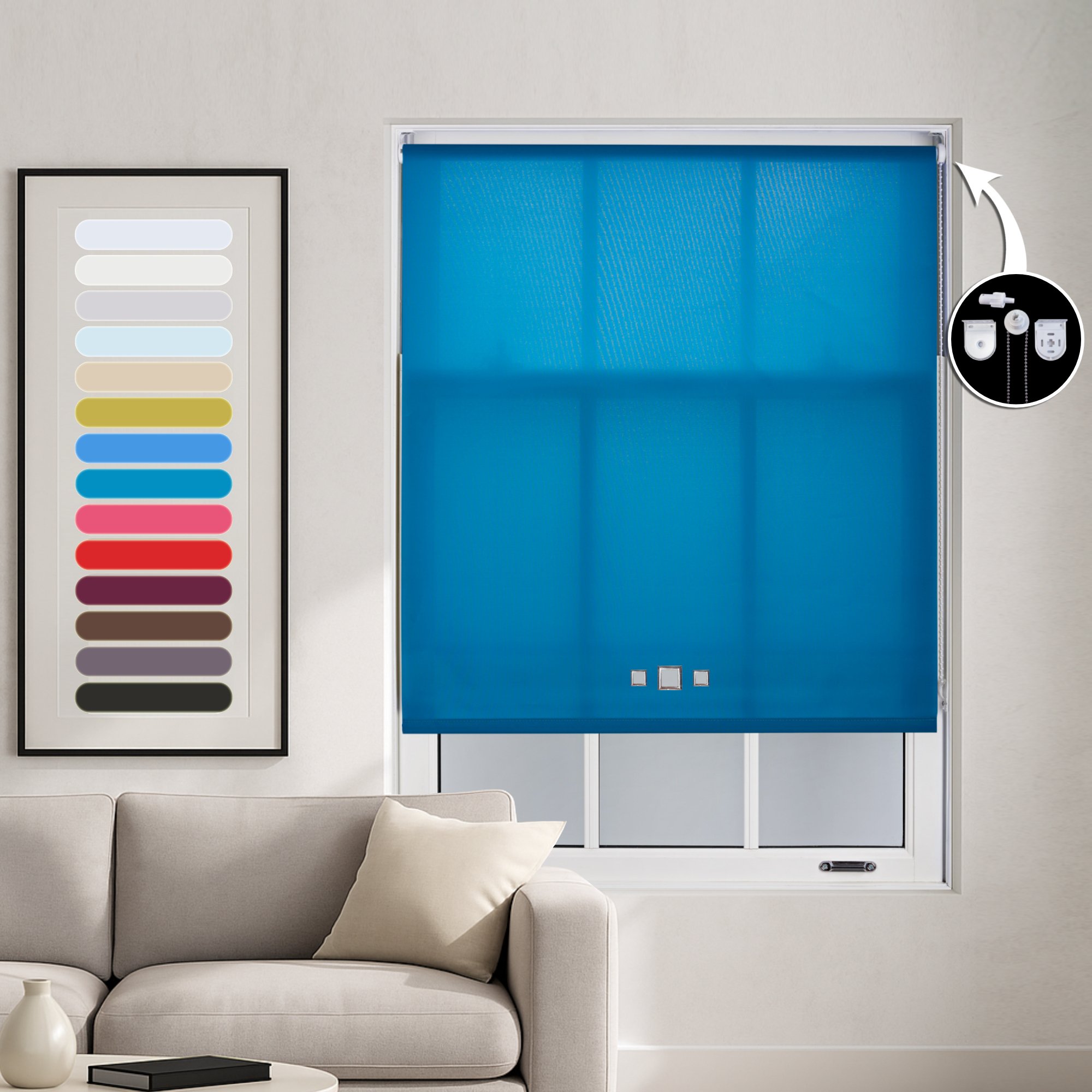 Furnished Teal Daylight Roller Blind Triple Square Eyelets - 150 x 165cm