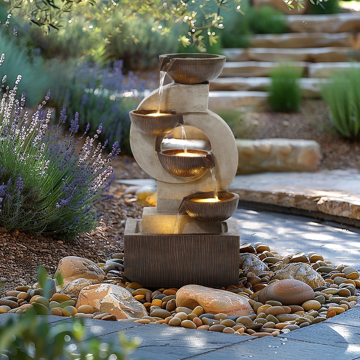 Charles Bentley Nile Mains Powered Cascading Water Feature - Bronze