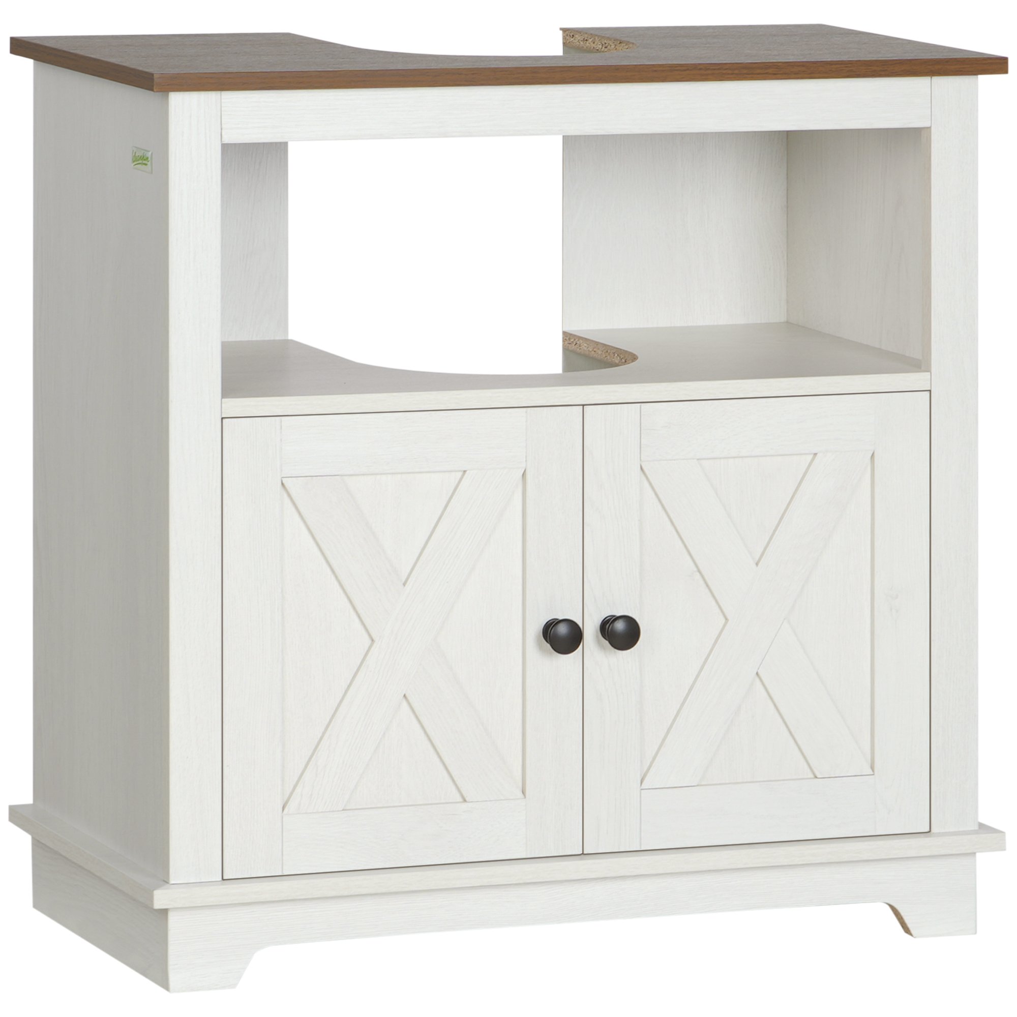 kleankin Bathroom Sink Cabinet with Double Doors and Shelves - White
