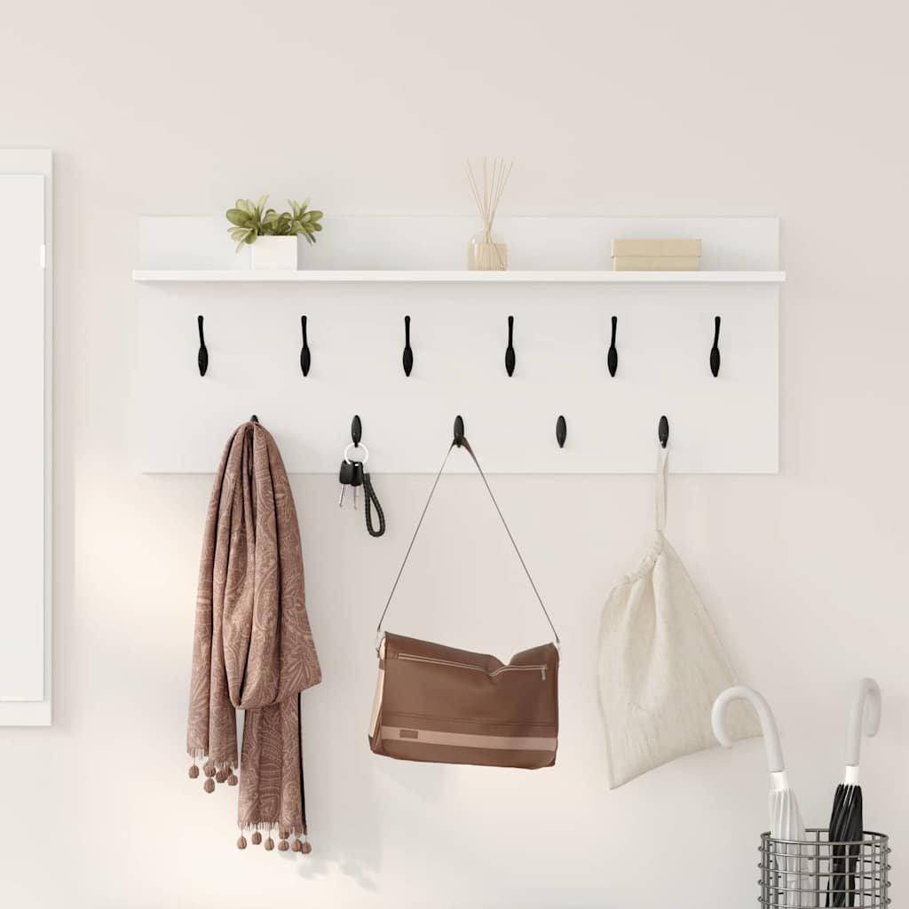 Walplus Engineered Wood Wall-Mounted Coat Rack - White - 100 x 40 x 12 cm