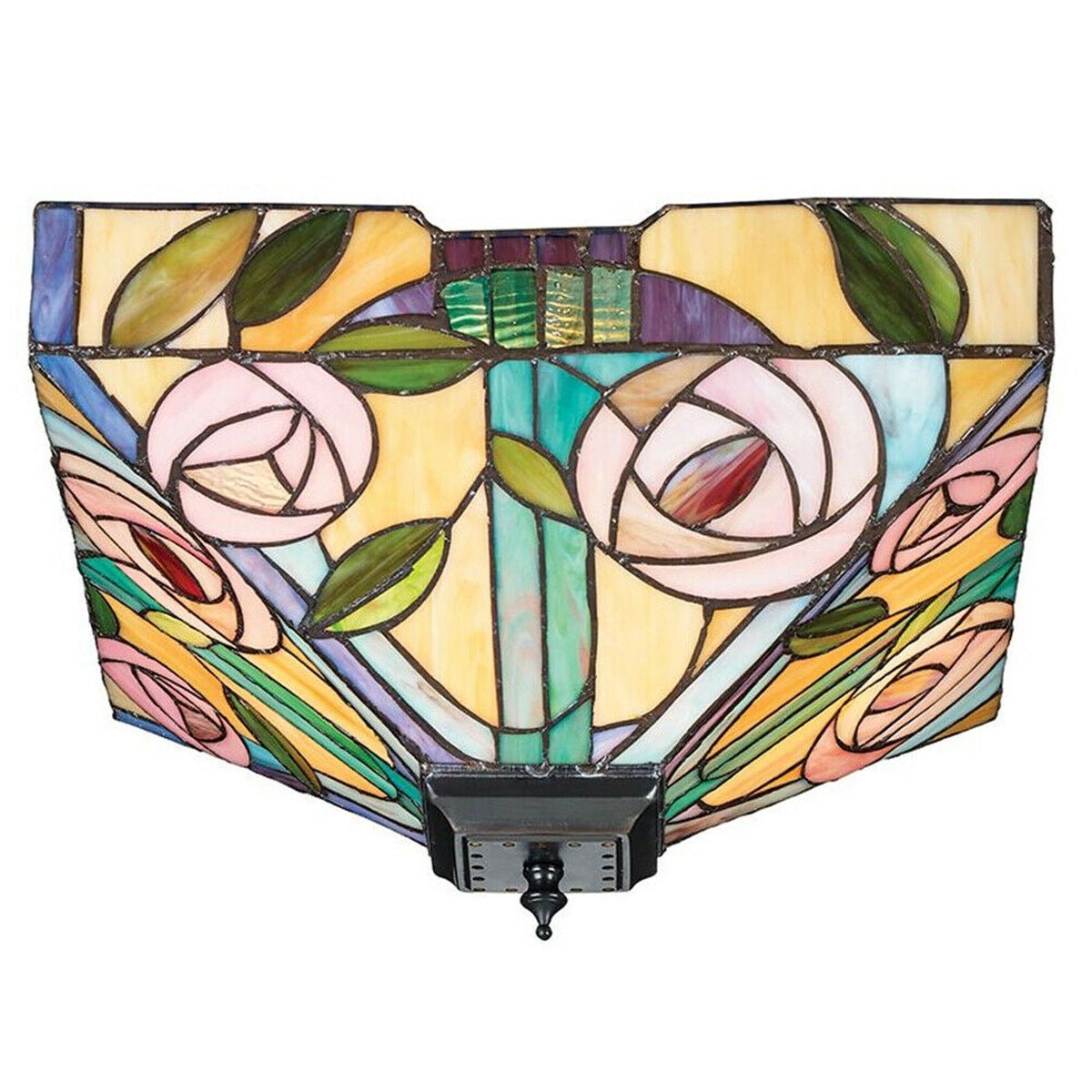 Loops Direct Tiffany Glass Glass and Steel Semi-Flush Ceiling Light - Pink Rose