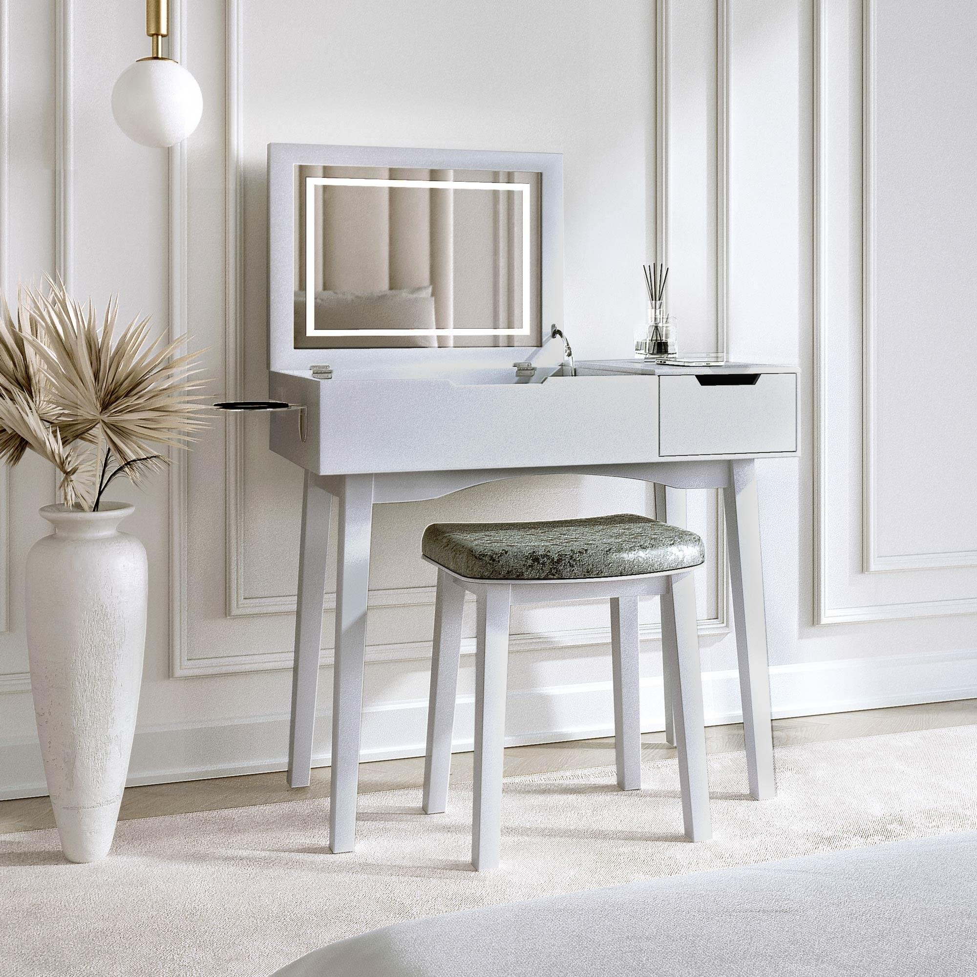 CARME Home Selena Dressing Table with Flip Top LED Mirror - Grey