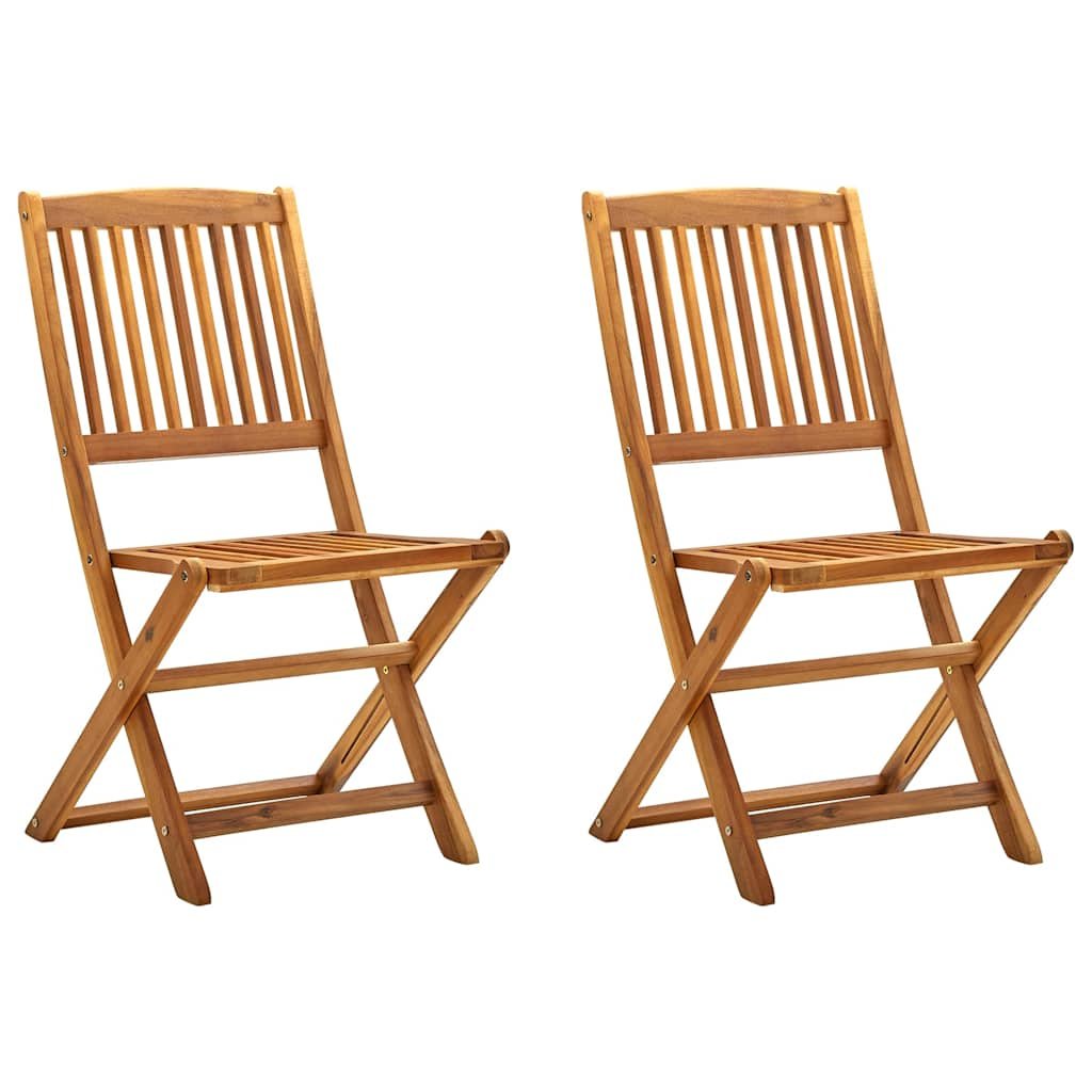 Walplus 2 Piece Solid Acacia Wood Folding Chairs - Brown - 44 x 50 x 88 cm