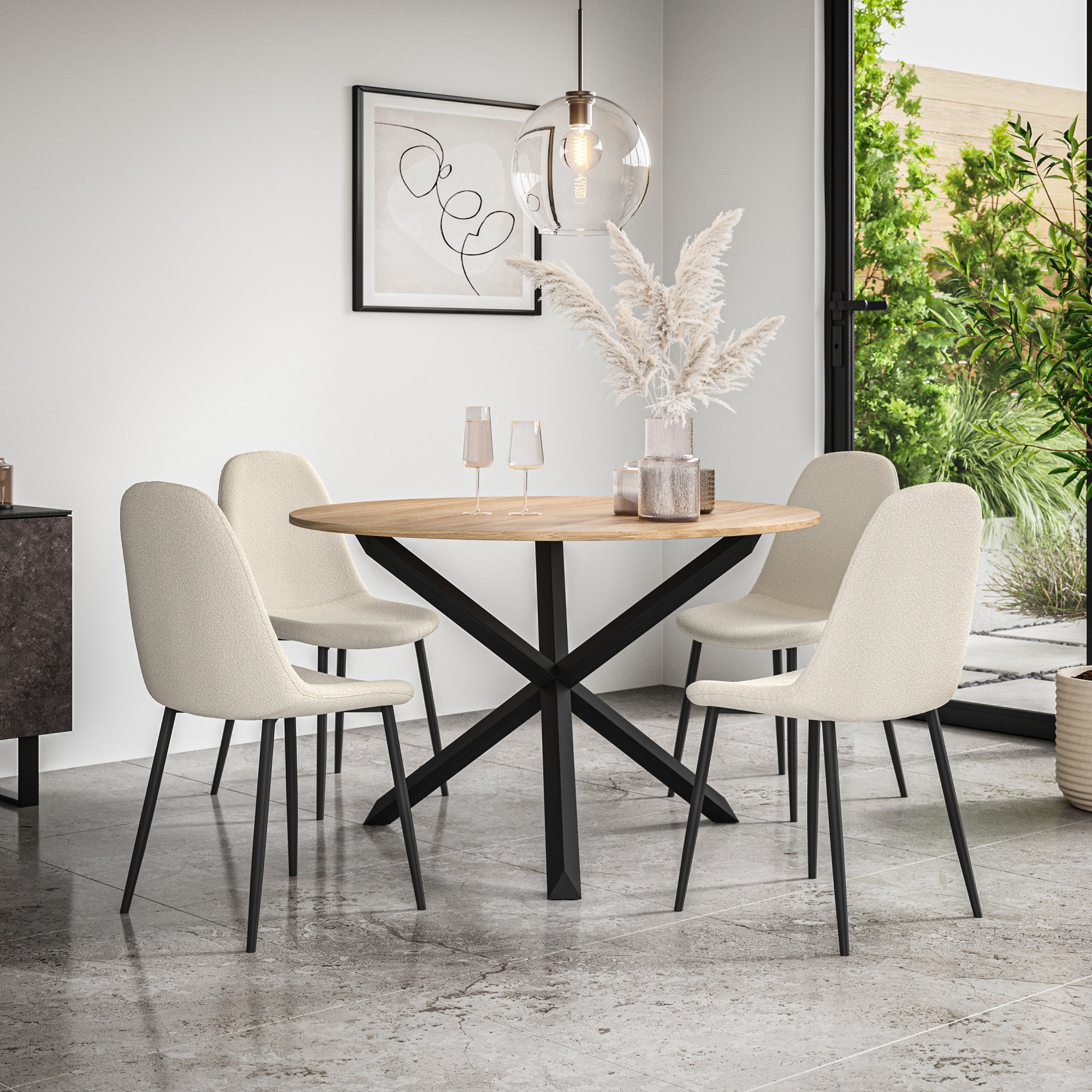 Furniture Online Malvern Maya Oak Table Dining Table & 4 Ivory Chairs