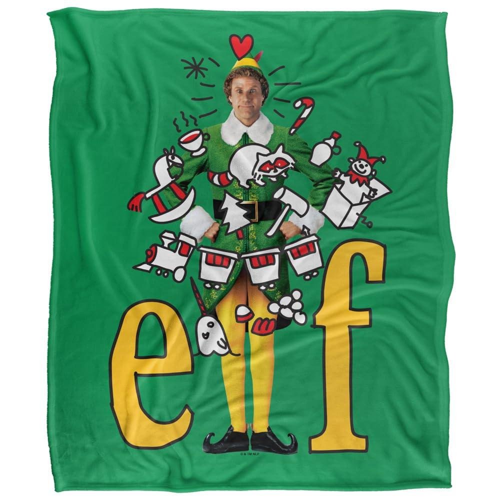 Elf Buddy Christmas Supersoft Green Blanket - 147cm x 91cm