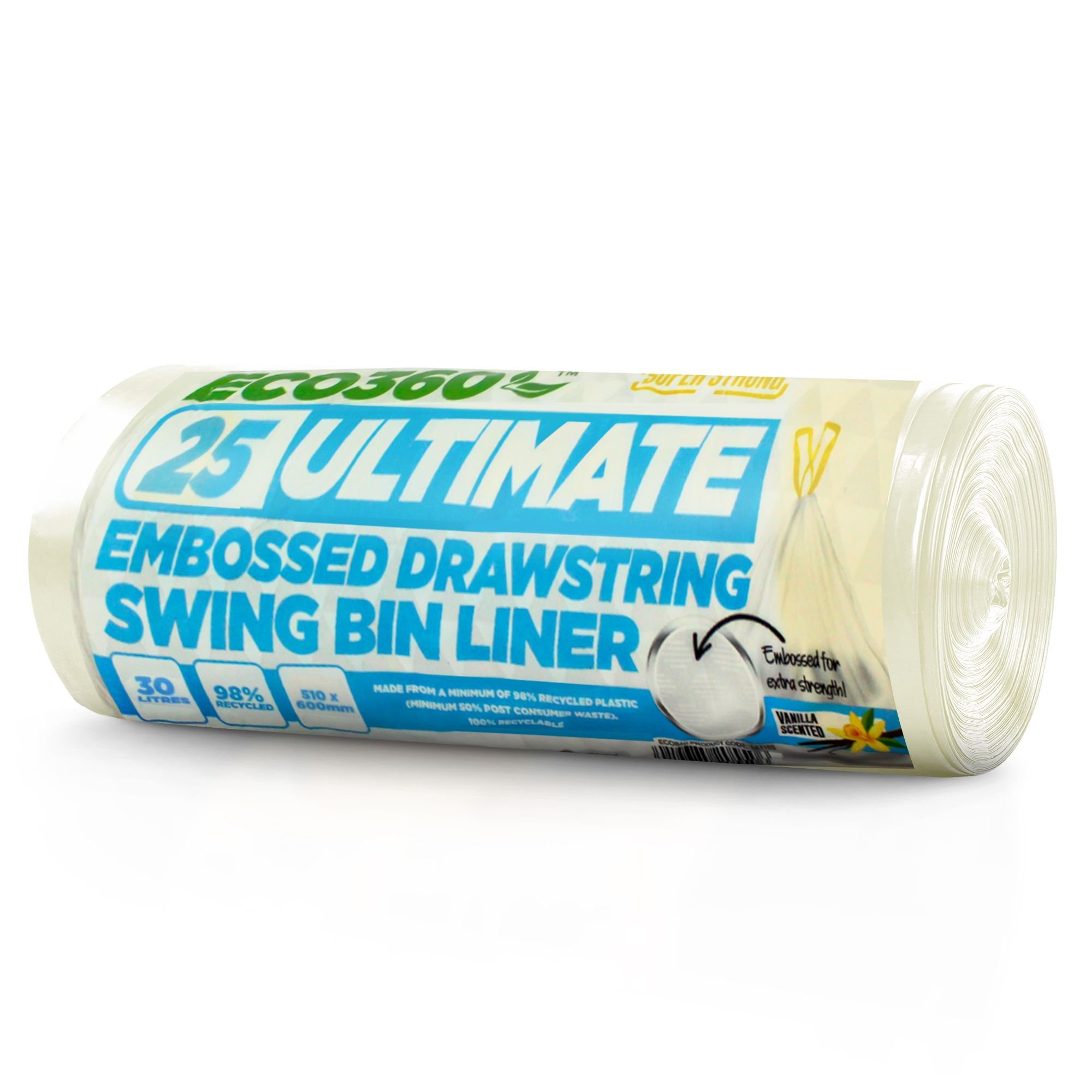 EcoBag White 30L Vanilla Scented Drawstring Pedal Bin Liners - Pack of 25