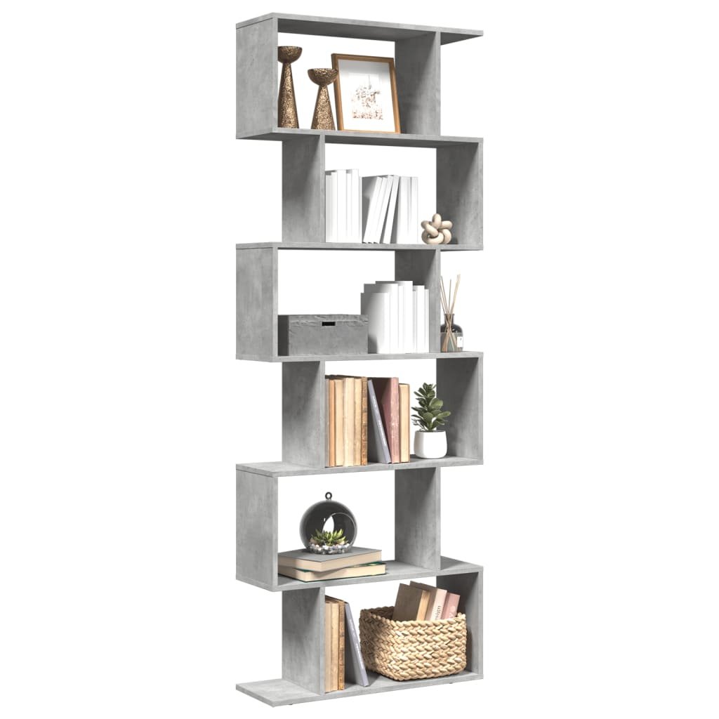 Walplus 6 Tier Engineered Wood Book Cabinet - Stone Grey - 70 x 24 x 193 cm