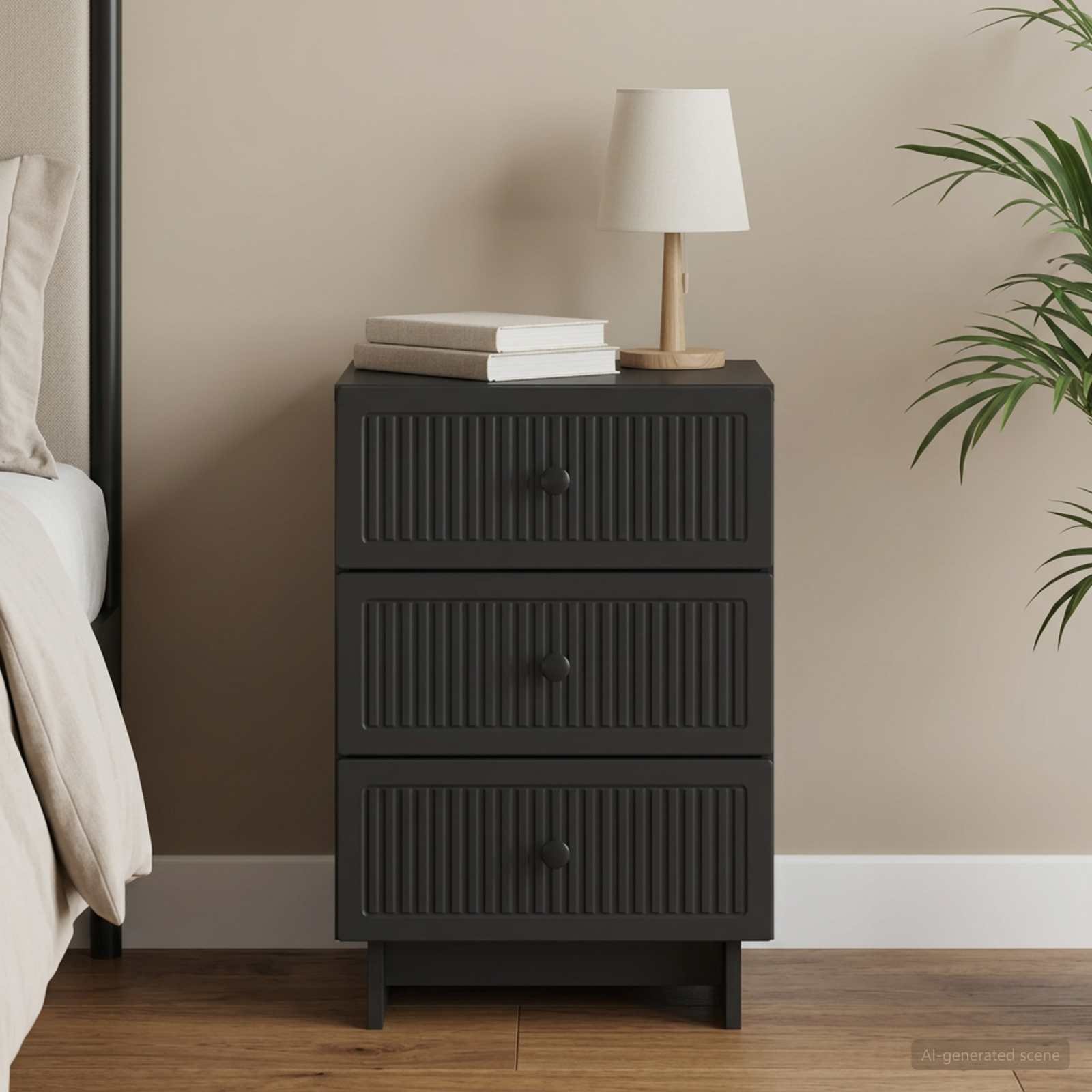 Walplus Engineered Wood Bedside Cabinet - Black - 43 x 41 x 66.5 cm