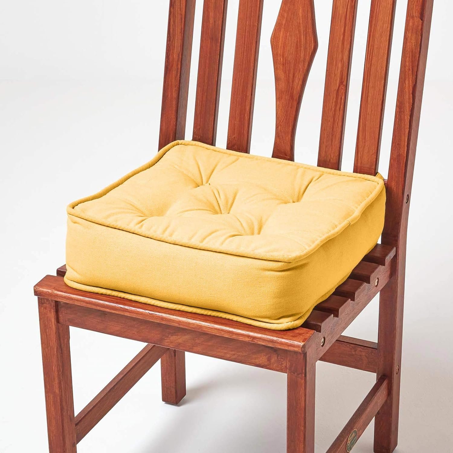 Homescapes Cotton Dining Chair Booster Cushion - Mustard