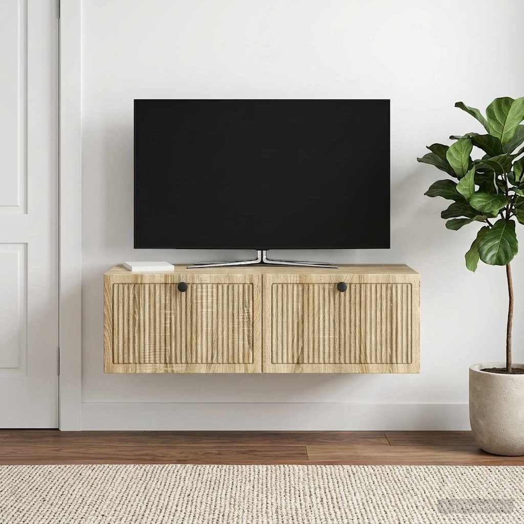 Walplus Engineered Wood Wall Mounted TV Cabinet - Sonoma Oak - 98 x 41 x 30 cm