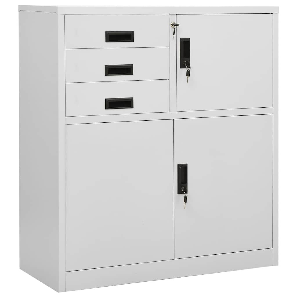 Walplus Steel 3 Drawer Adjustable Shelf Cabinet - Light Grey - 90 x 40 x 102 cm