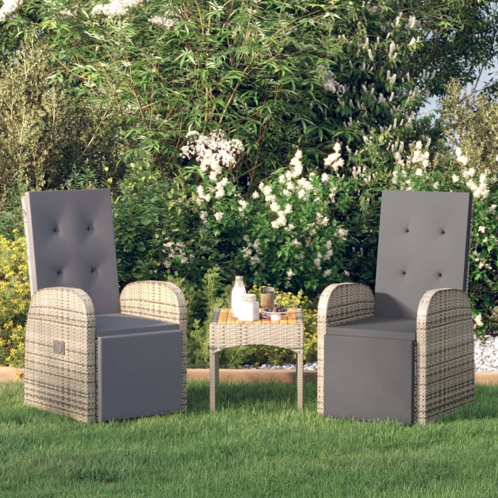 Walplus 2 Piece Poly Rattan Reclining Garden Chairs with Cushions - Grey