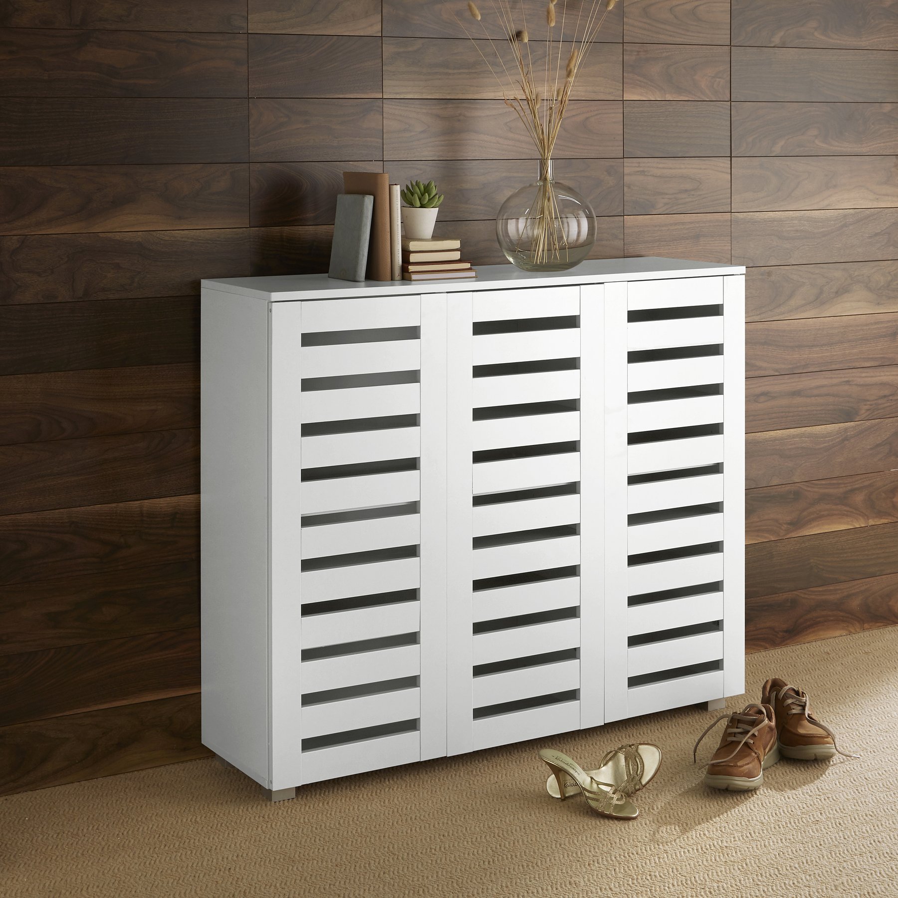 Home Source Oslo 3 Door Shoe Storage Cabinet - White