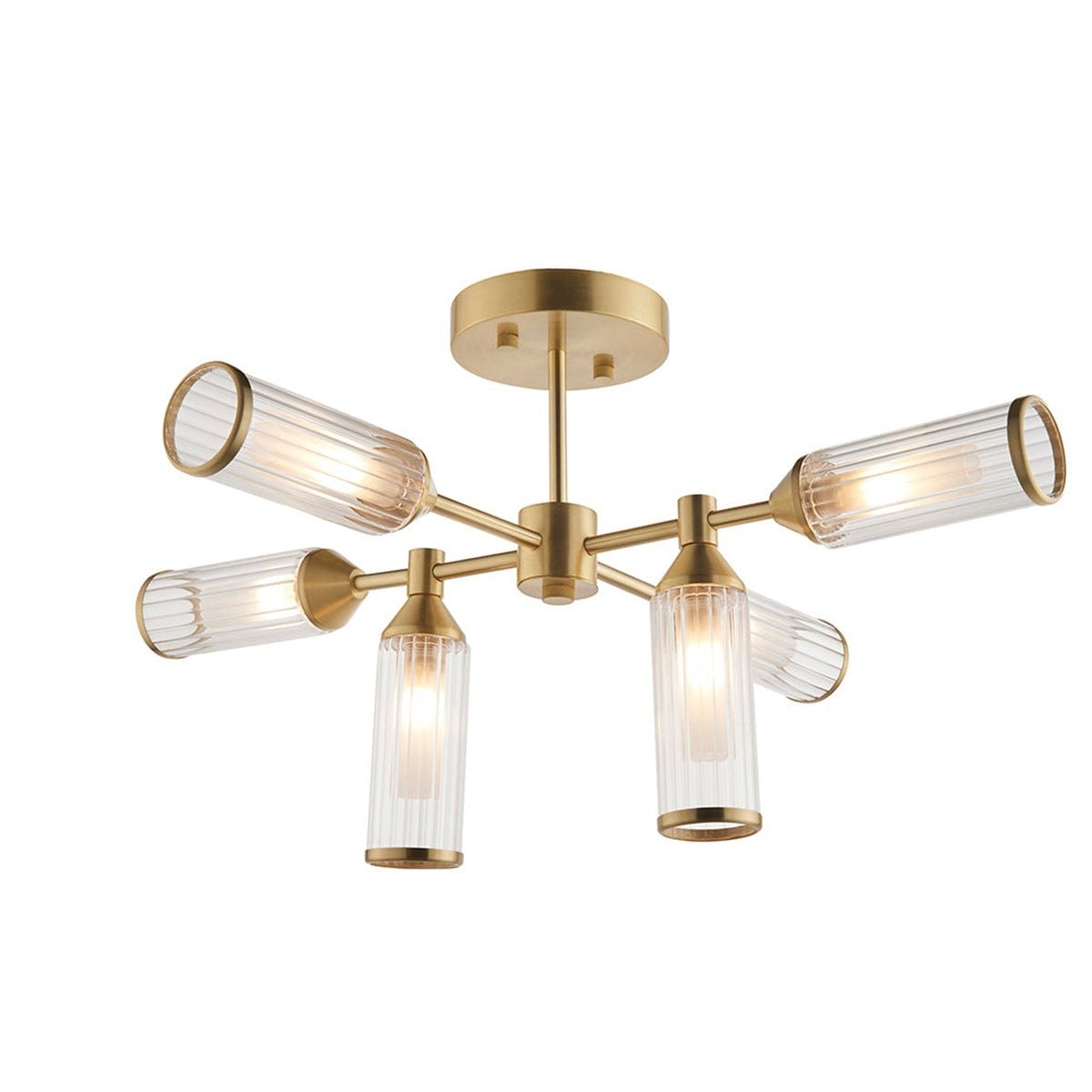 Loops Direct 65.5cm Wide Semi Flush Ceiling Light - Satin Brass
