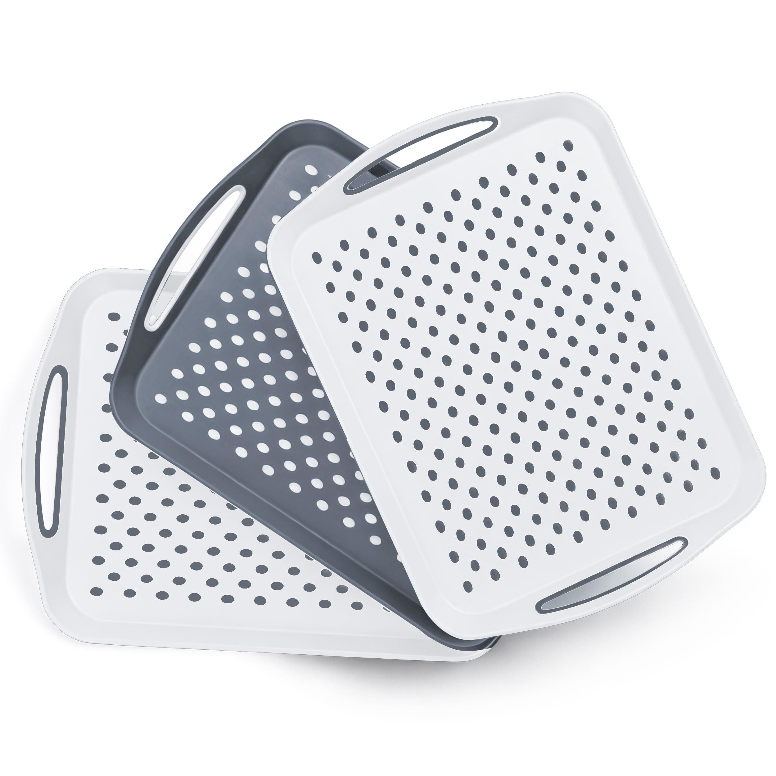 Essen Pack of 3 Non-Slip ABS Plastic Serving Trays - Grey & White