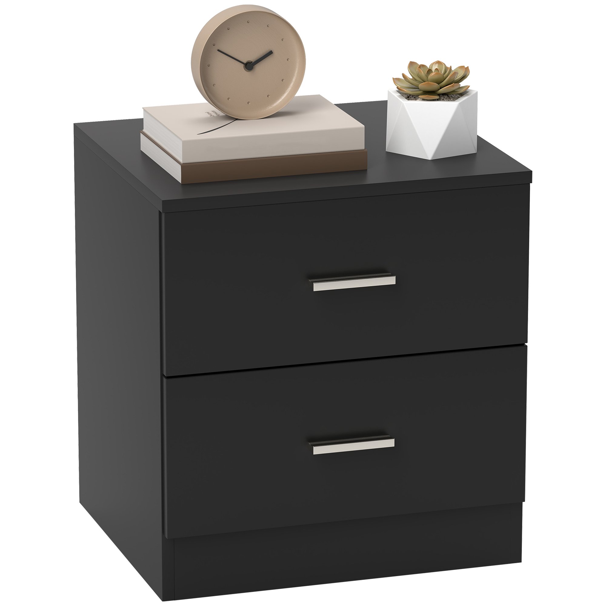 HOMCOM 2 Drawers Bedside Table with Storage - Black