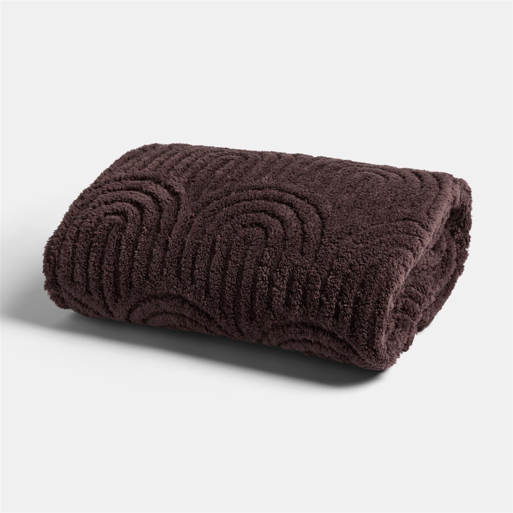 OHS Tufted Arches Teddy Fleece Throw - 125 x 150cm - Coffee