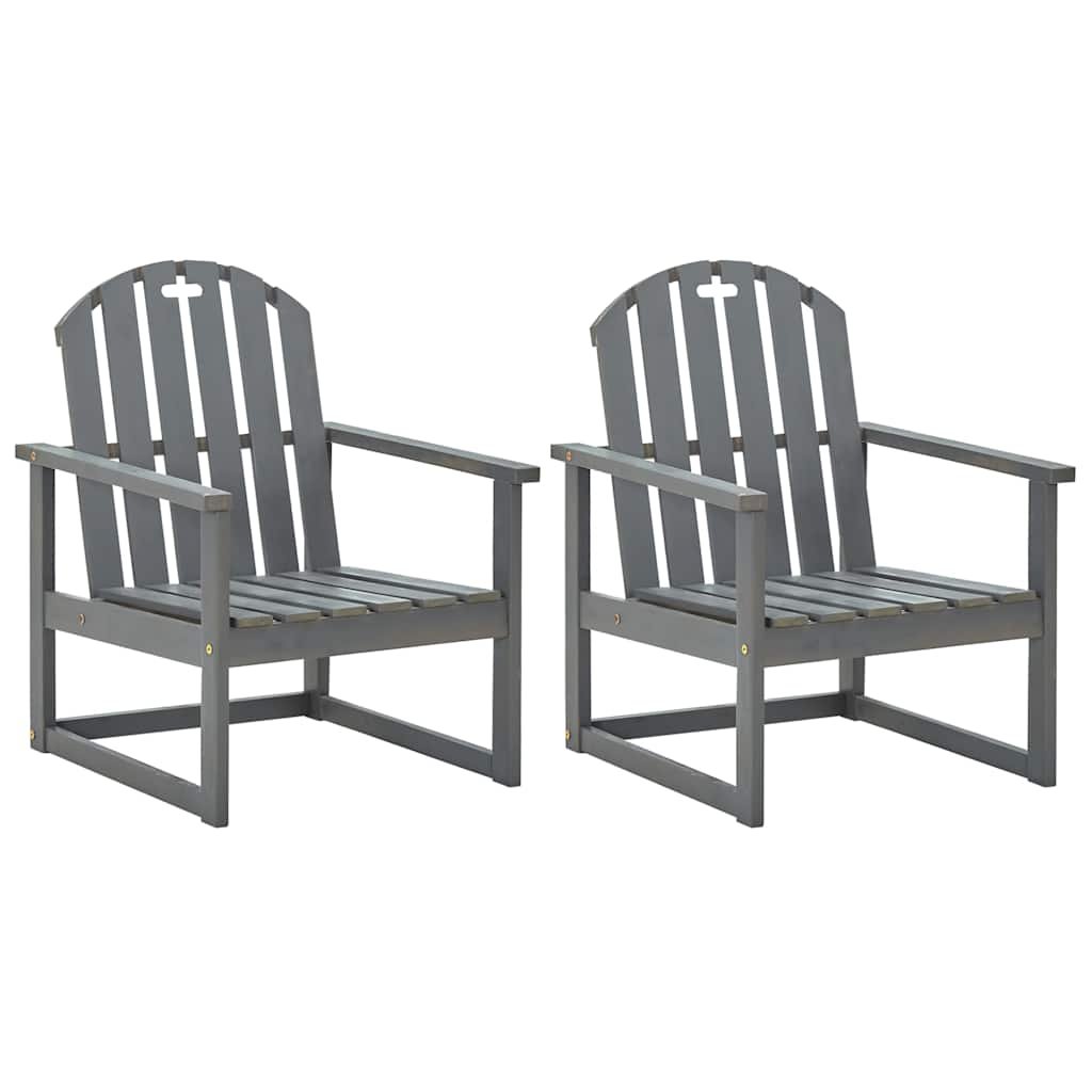Walplus 2 Piece Solid Acacia Wood Garden Sofa Chairs - Grey - 60 x 63 x 79 cm