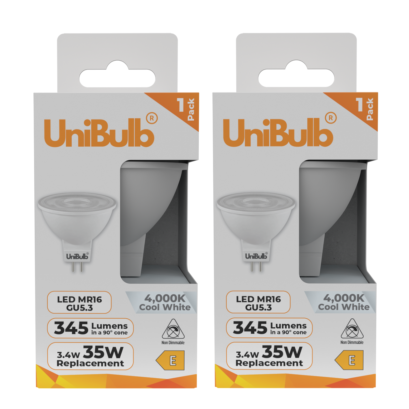 UniBulb 3.4W LED Cool White Spotlight GU5.3 Light Bulb - Pack of 2
