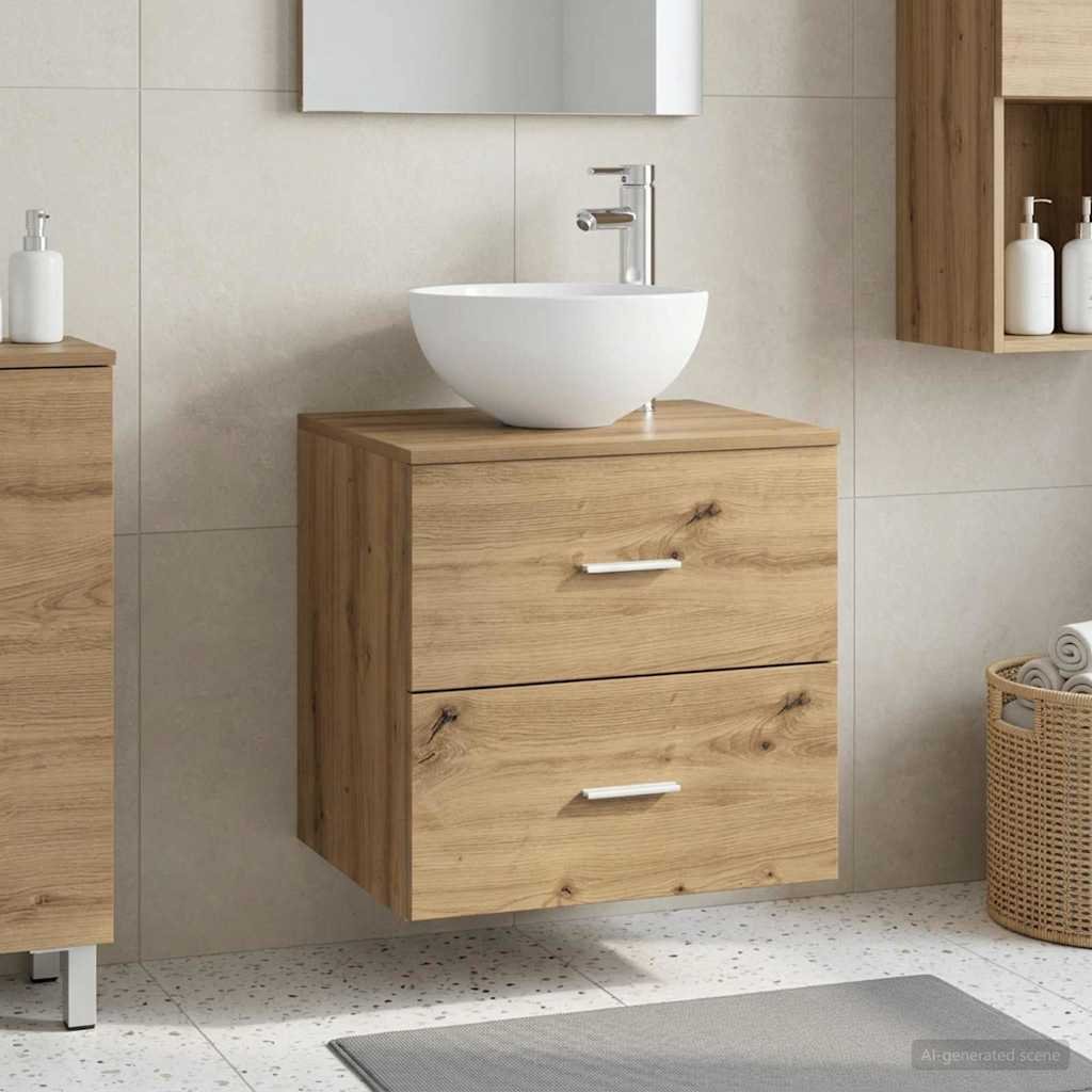 Walplus Engineered Wood Wall Sink Cabinet - Artisan Oak - 49.5 x 35 x 80 cm