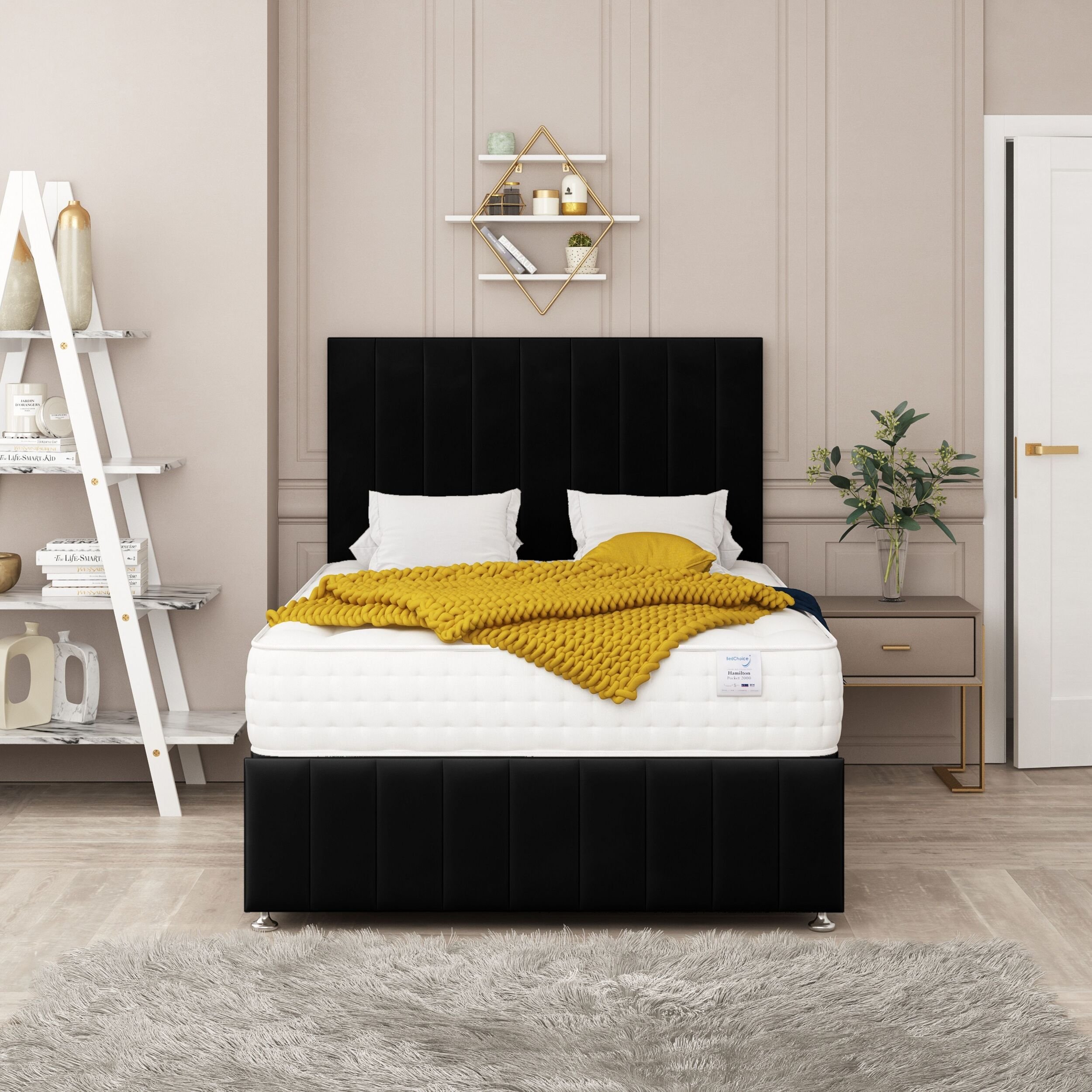 Bed Choices Moscow King 2 Drawer 54" Headboard Divan Bed Set - Black