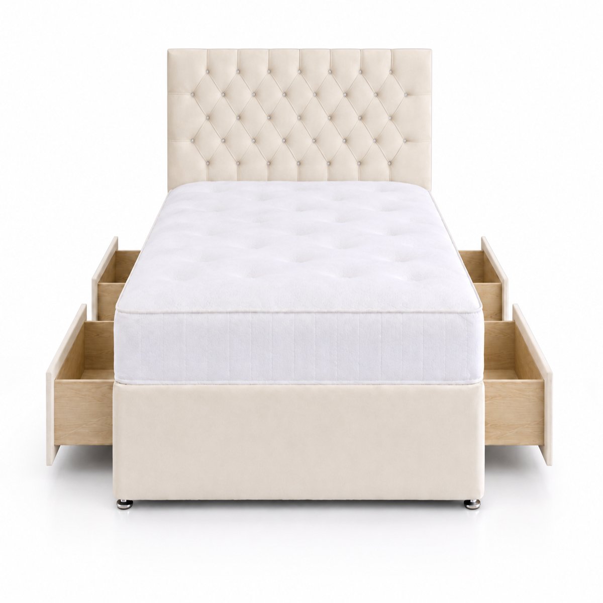 Comfy Deluxe 4ft Small Double      4 Drawer  Velvet  Divan Bed Set -  Cream
