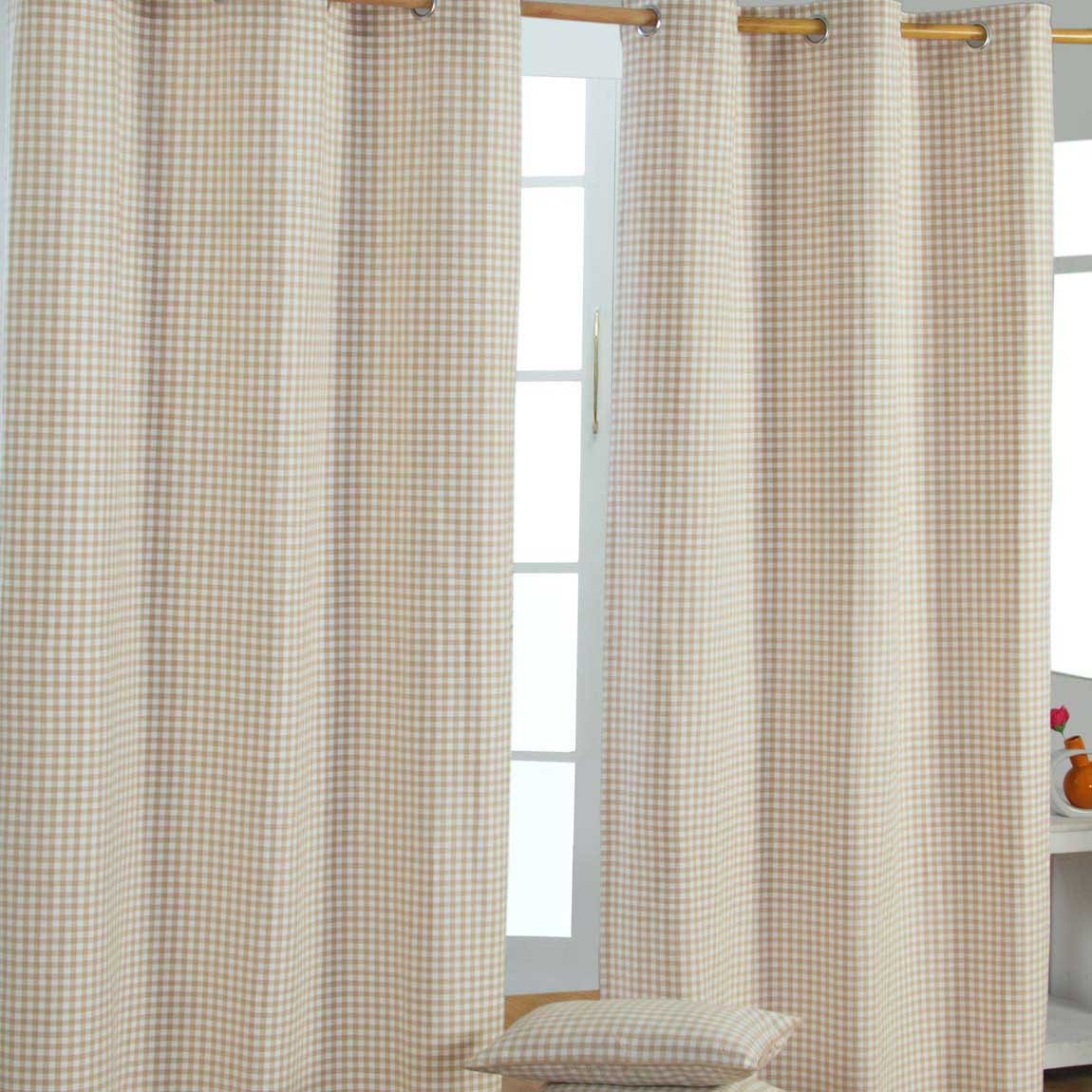 Homescapes Beige Cotton Gingham Eyelet Curtains - 117cm x 137cm