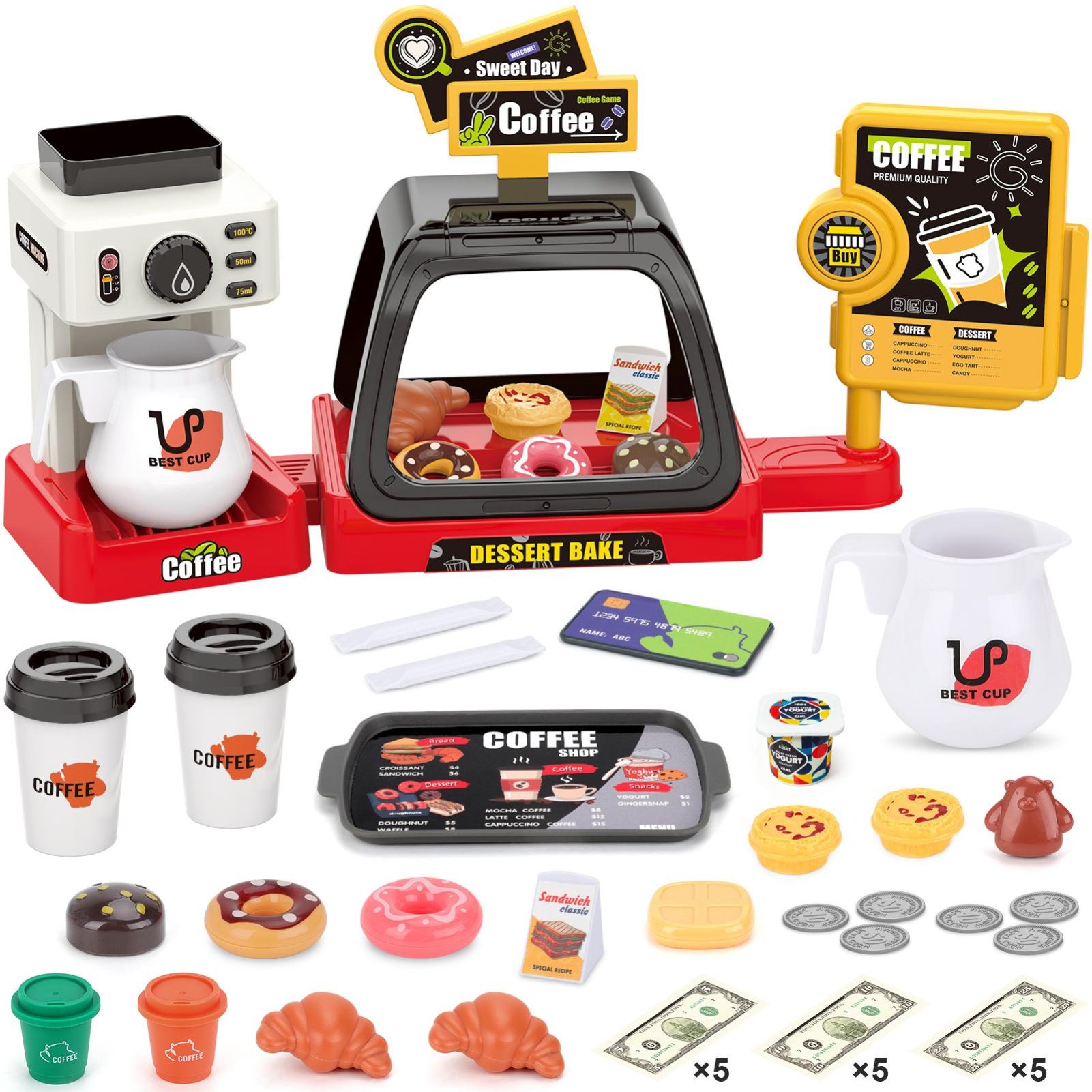 deAO Coffee Shop Toy Set - Red