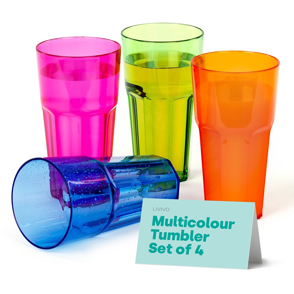LIVIVO Set of 4 Reusable Plastic Tumblers - 600ml - Multicolour