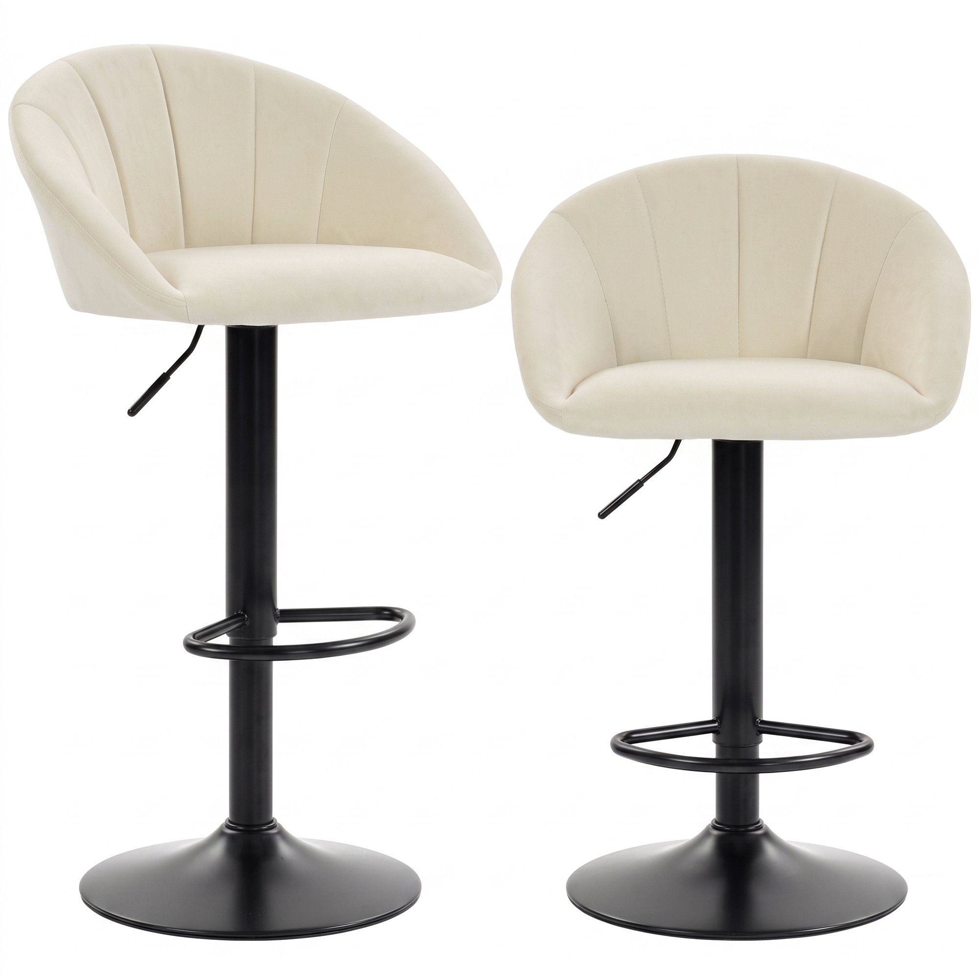 HOMCOM Set of 2 Swivel Bar Stools with Backrest and Footrest - Cream White