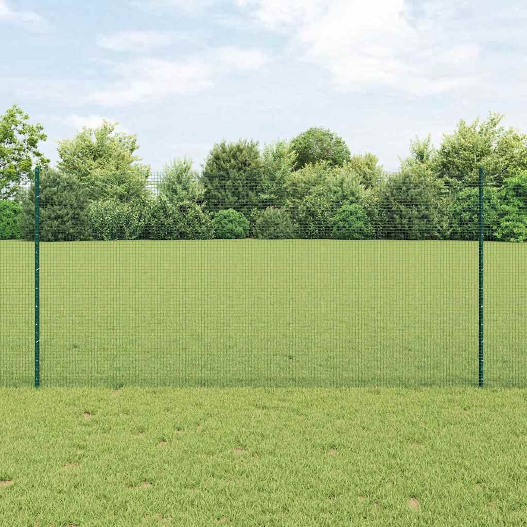 Walplus Pvc-coated Steel Welded Wire Fence with Posts - Green - 25 x 1.2 m