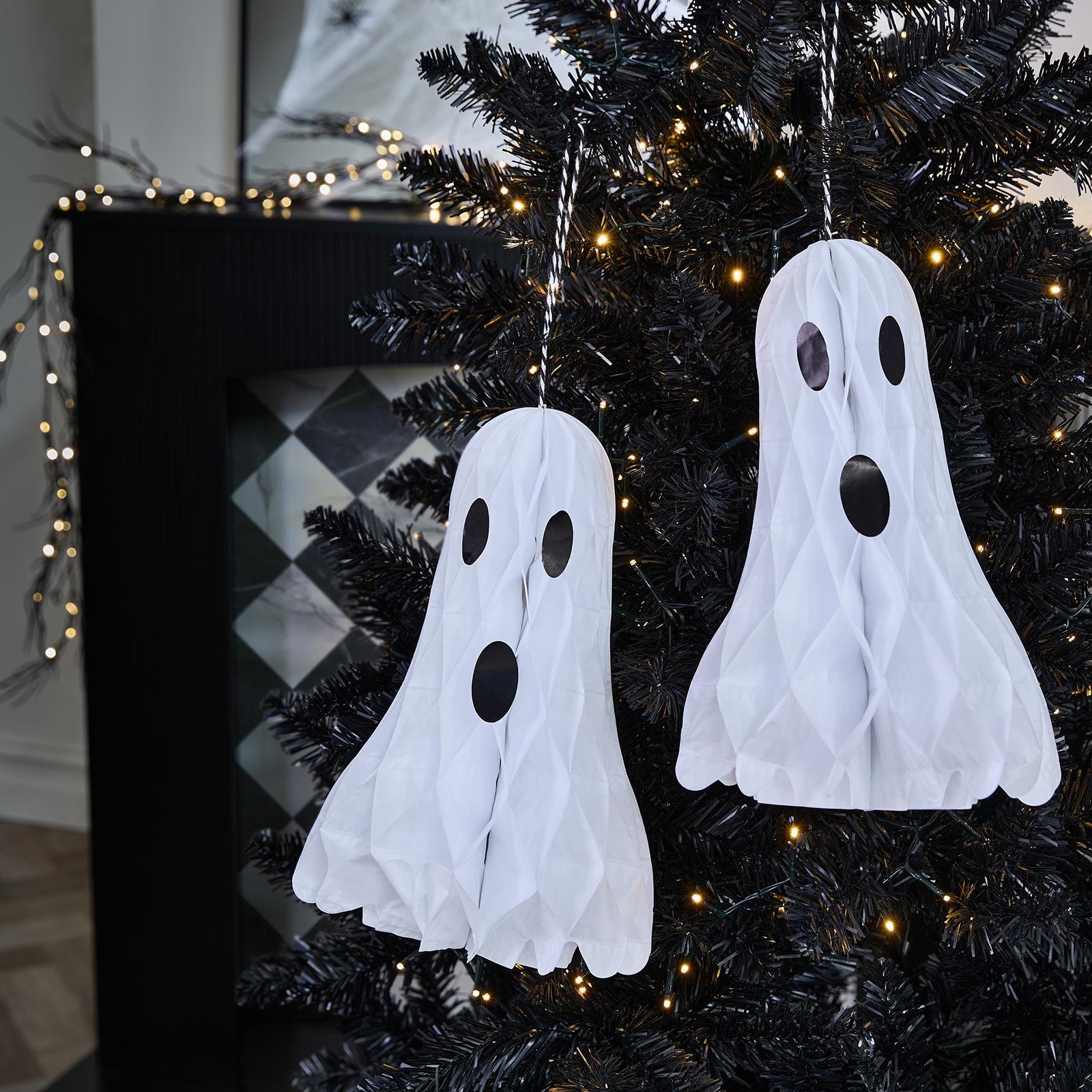OHS 2 Pack Honeycomb Ghost Decorations - White