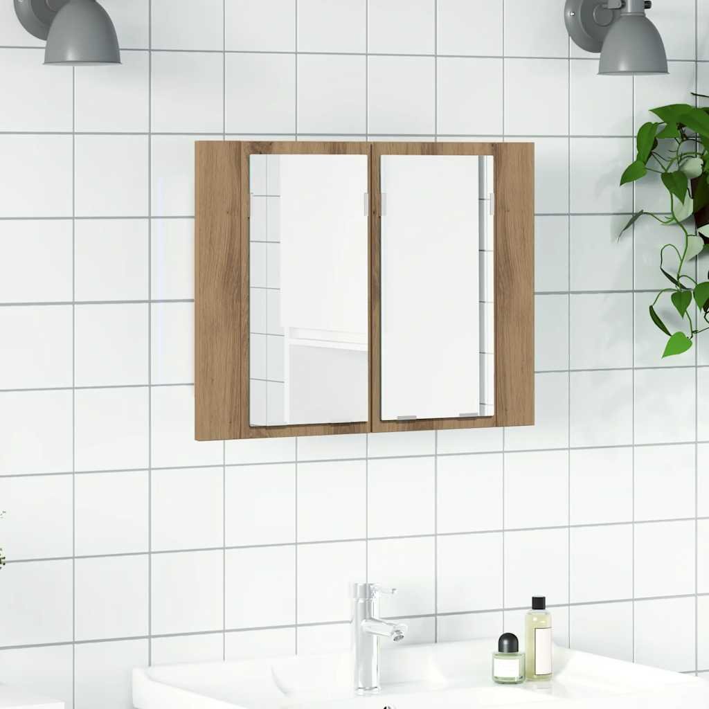 Walplus LED Engineered Wood Mirror Cabinet - Artisan Oak - 60 x 12 x 45 cm