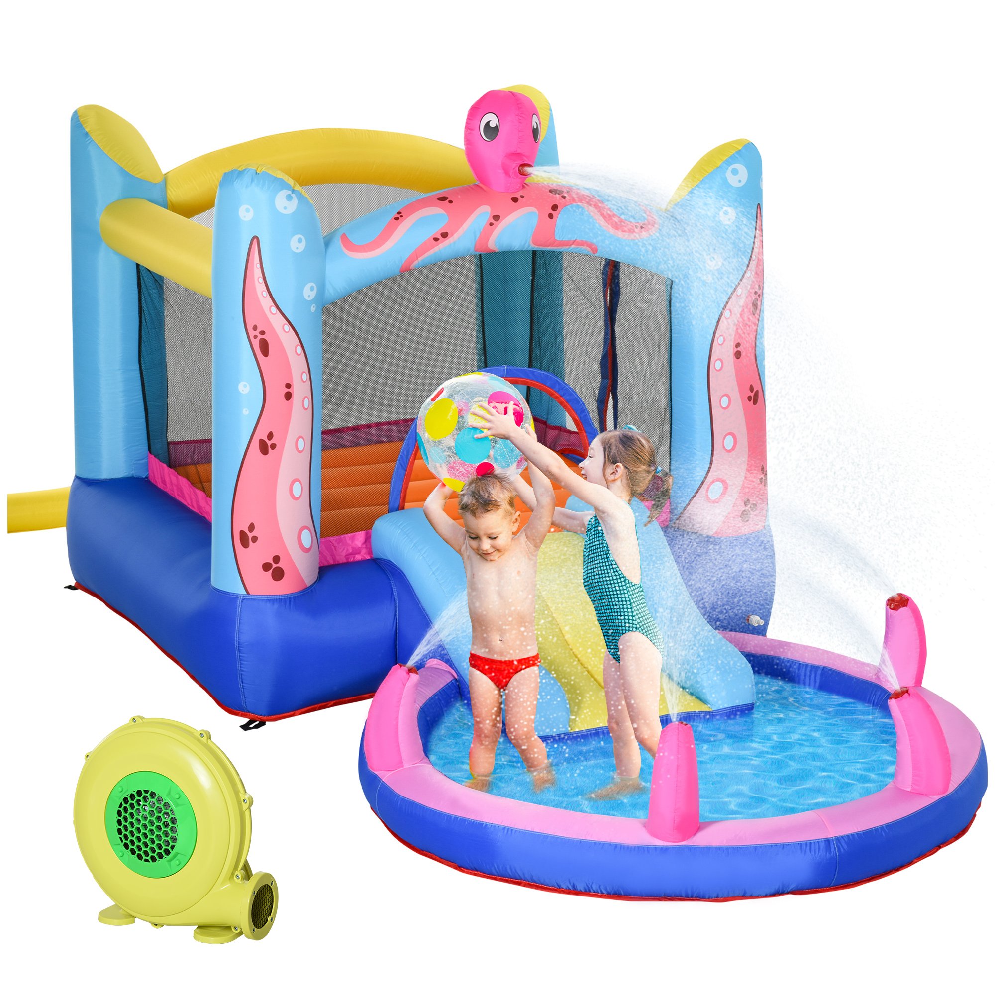 Outsunny 3 in 1 Age 3 to 8 Octopus Inflatable Bouncy Castle – Blue