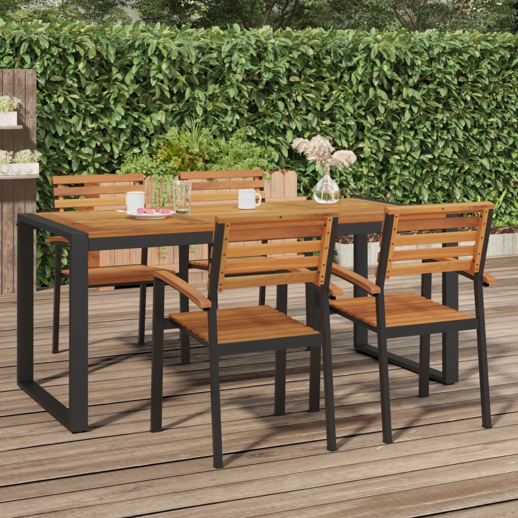 Walplus Acacia Wood Garden Table with U Shaped Legs - Brown - 180 x 90 x 75 cm