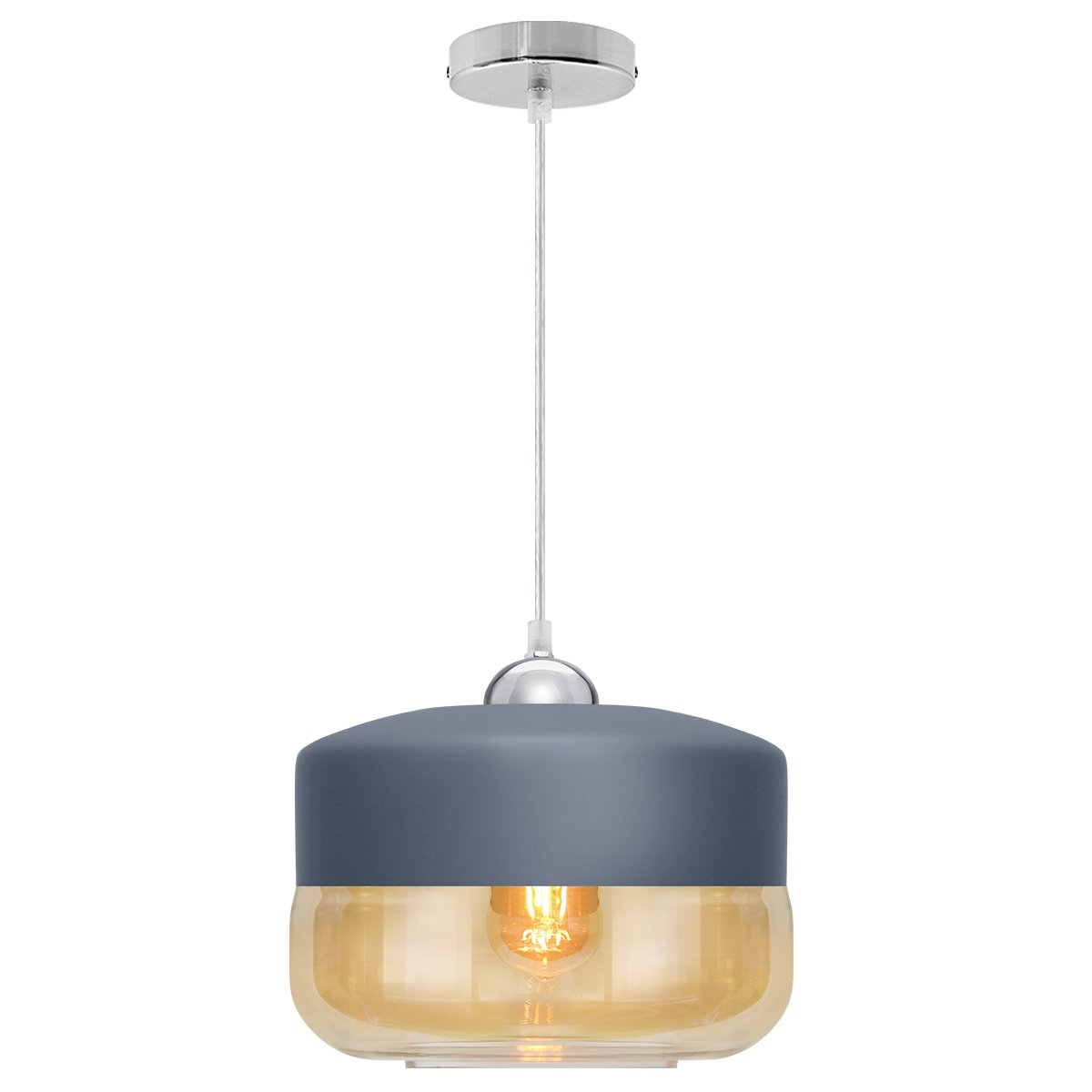 Energy Light Bulbs Wide Cylinder Amber Glass Ceiling Pendant Light - Grey