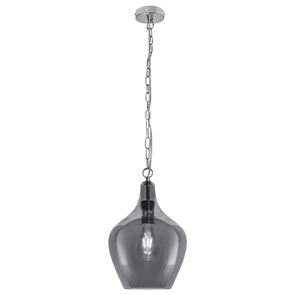Energy Light Bulbs Faceted Decanter Grey Glass Ceiling Pendant Light - Chrome
