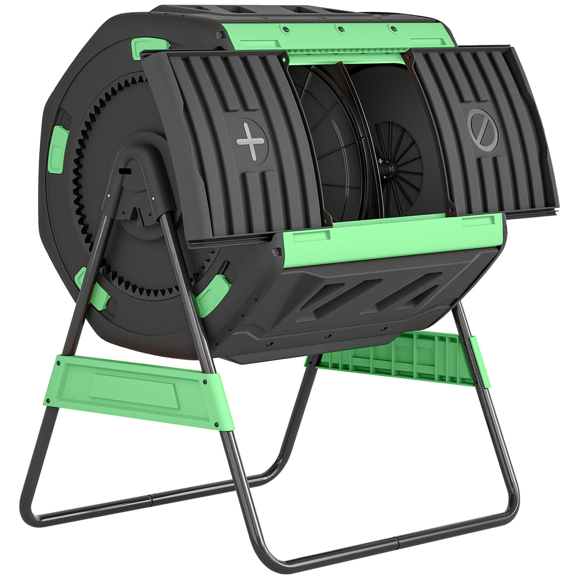 Outsunny Dual Chamber Rotating Vented Compost Bin - Black