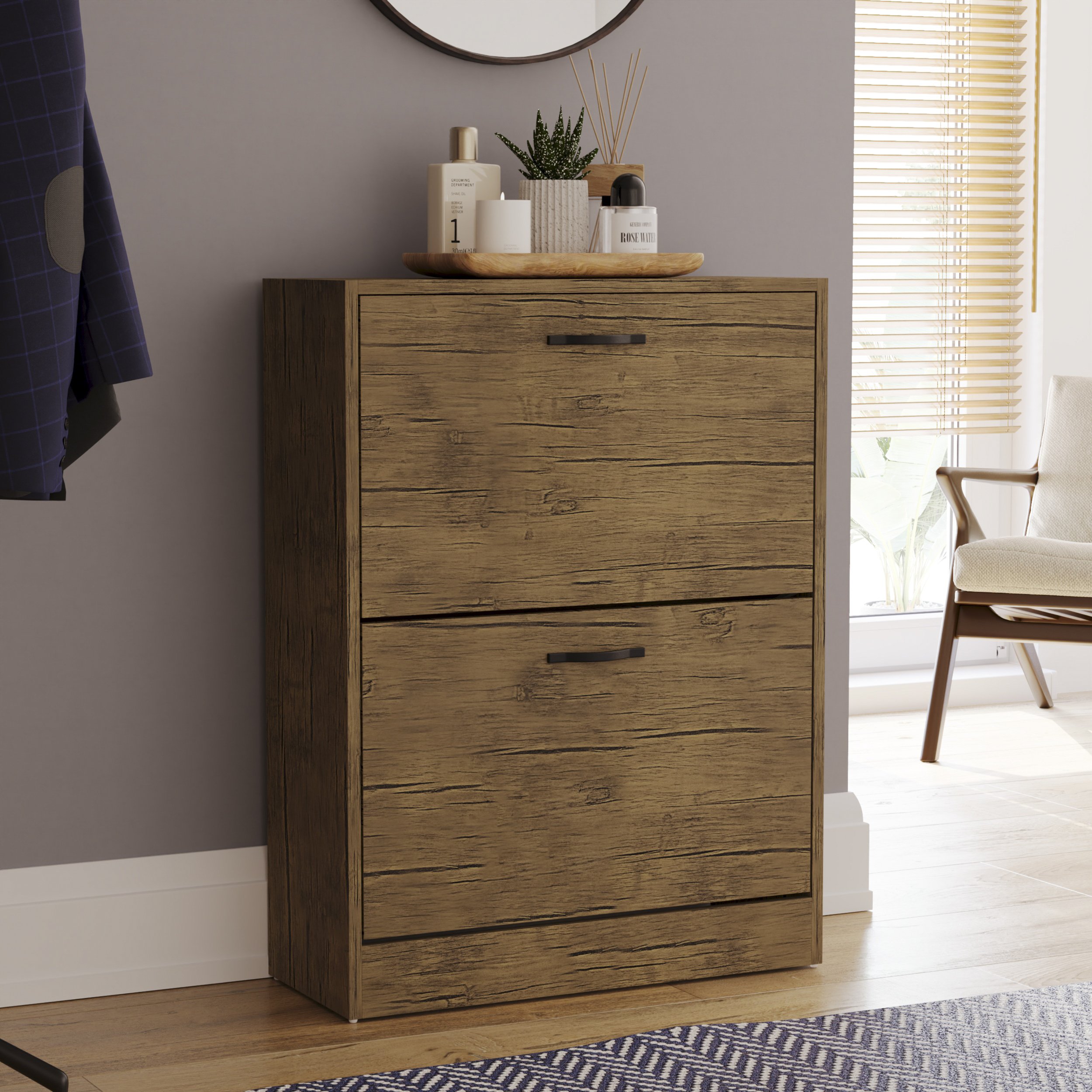 Vida Designs 2 Drawer Shoe Cabinet - Antique Brown