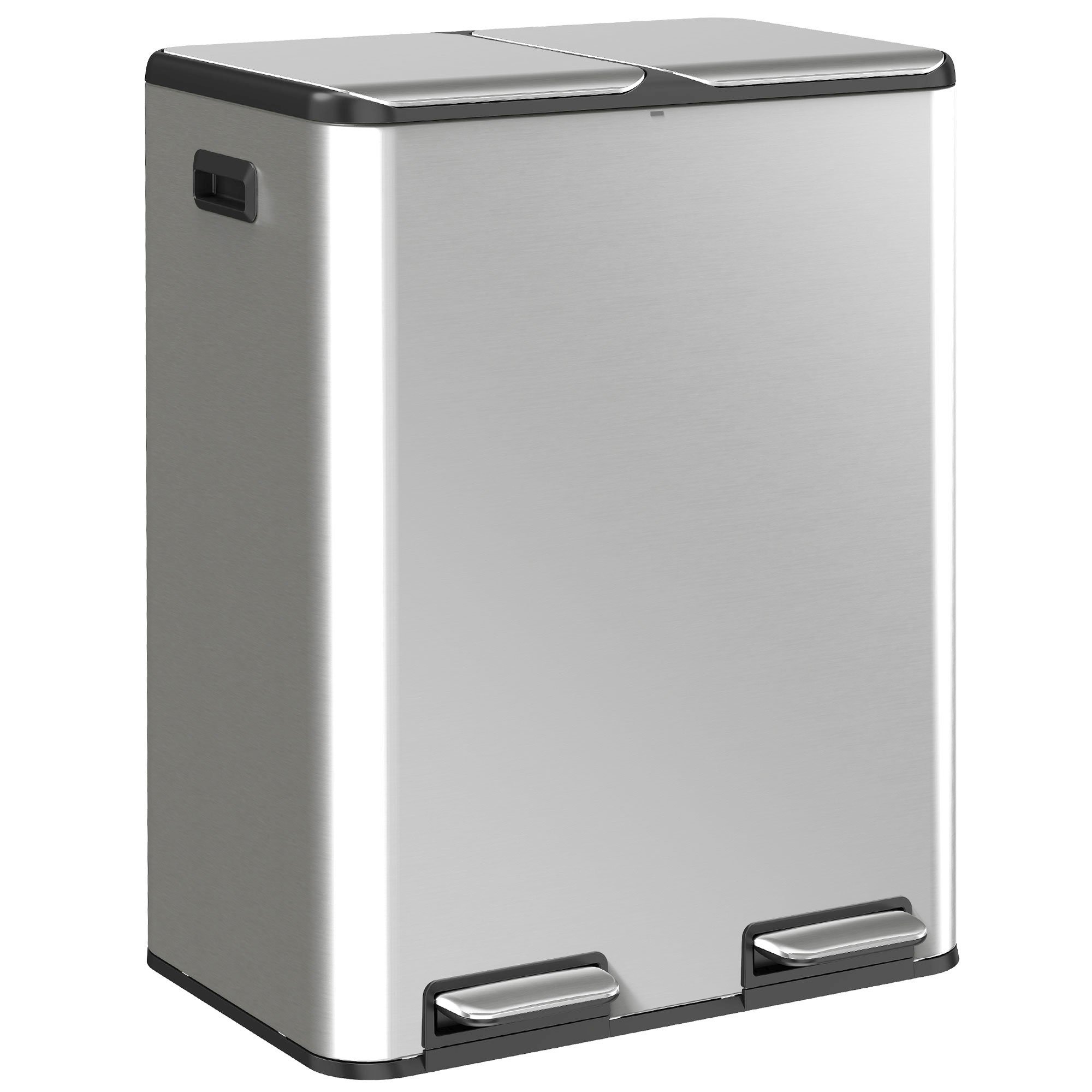 HOMCOM 2 x 30L Double Stainless Steel Pedal Rubbish Bin - Silver Tone
