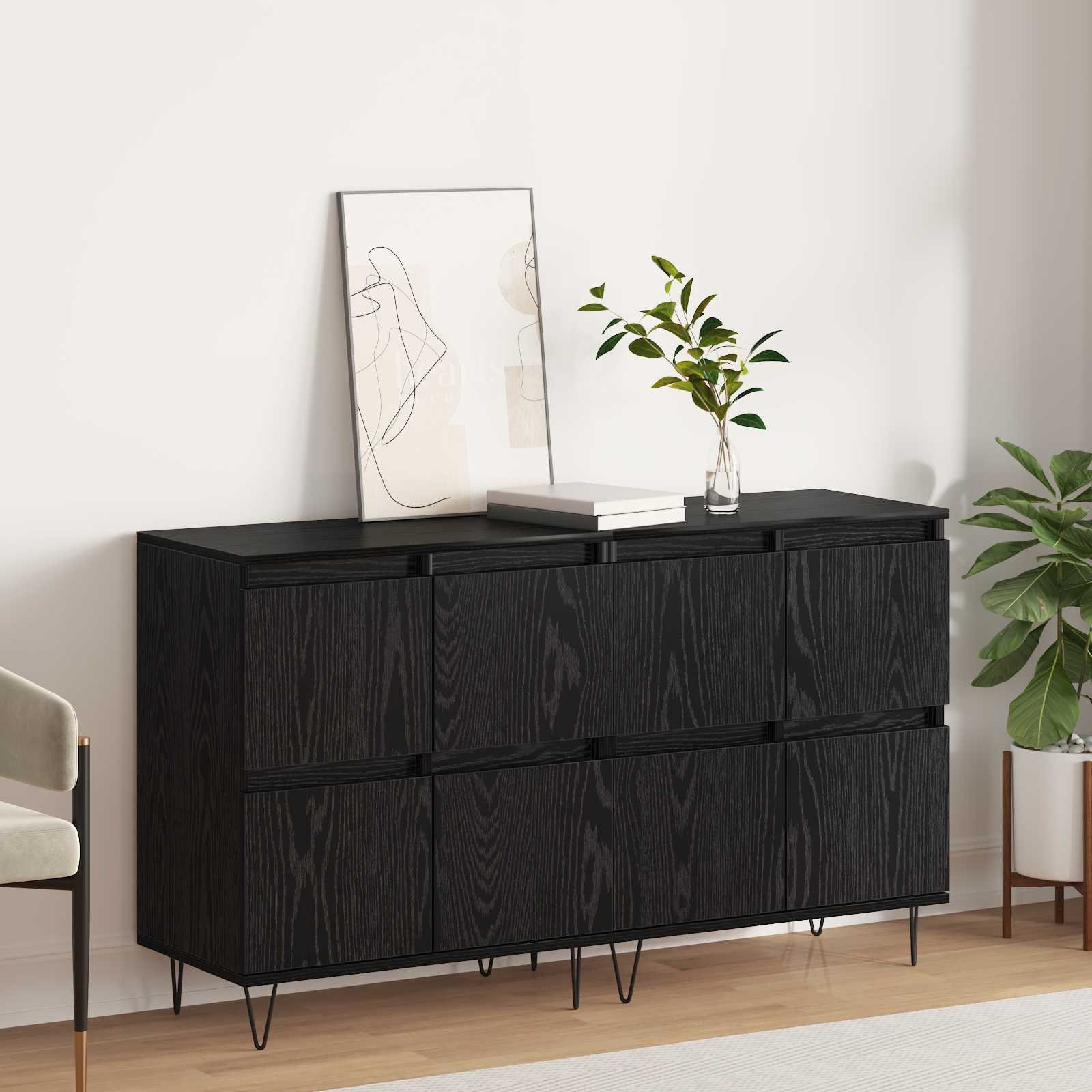Walplus 2 Piece 4 Door Hairpin Legs Sideboard - Black Ash - 60 x 35 x 70 cm