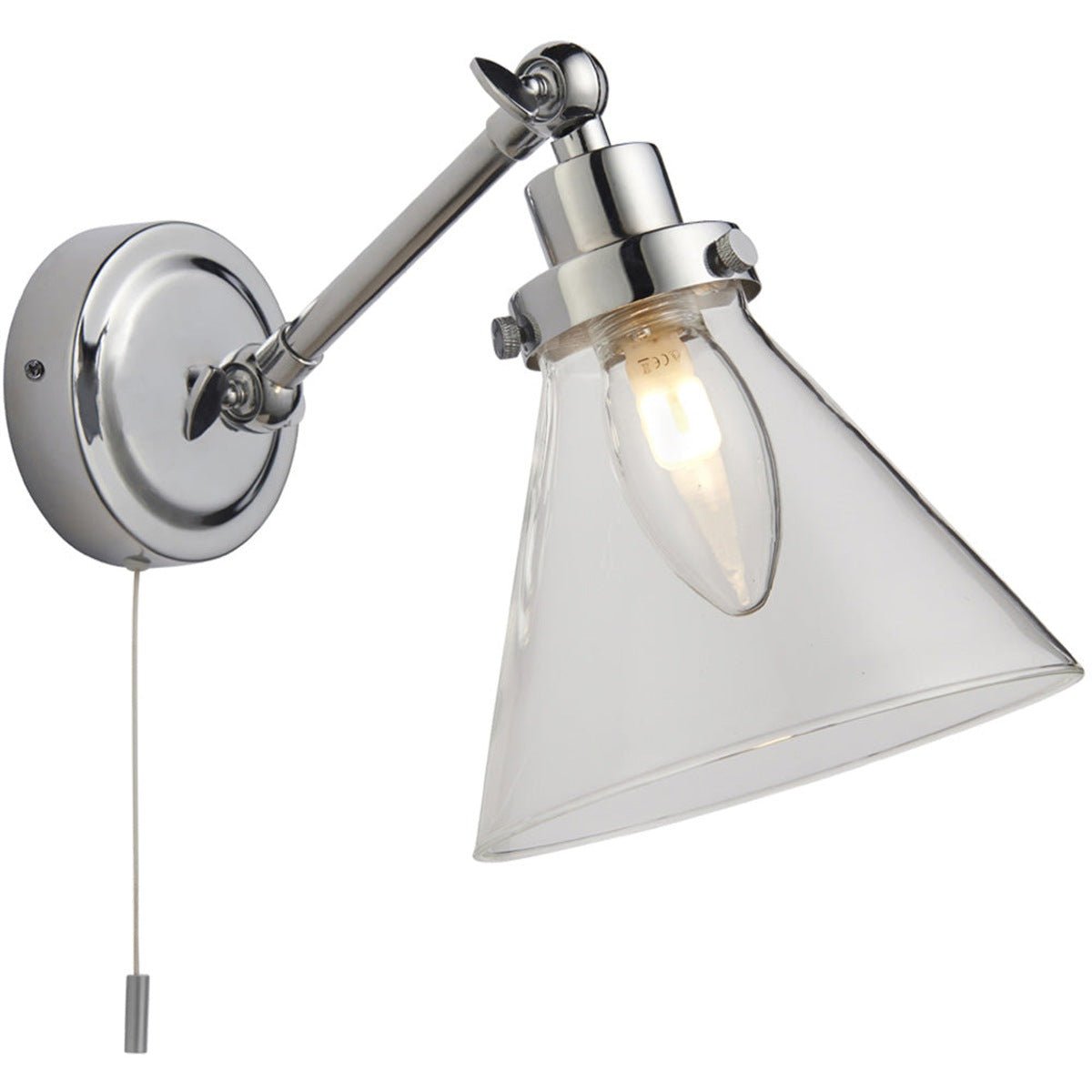 Loops Direct Steel and Glass Wall Light - Chrome Plate and Clear Glass