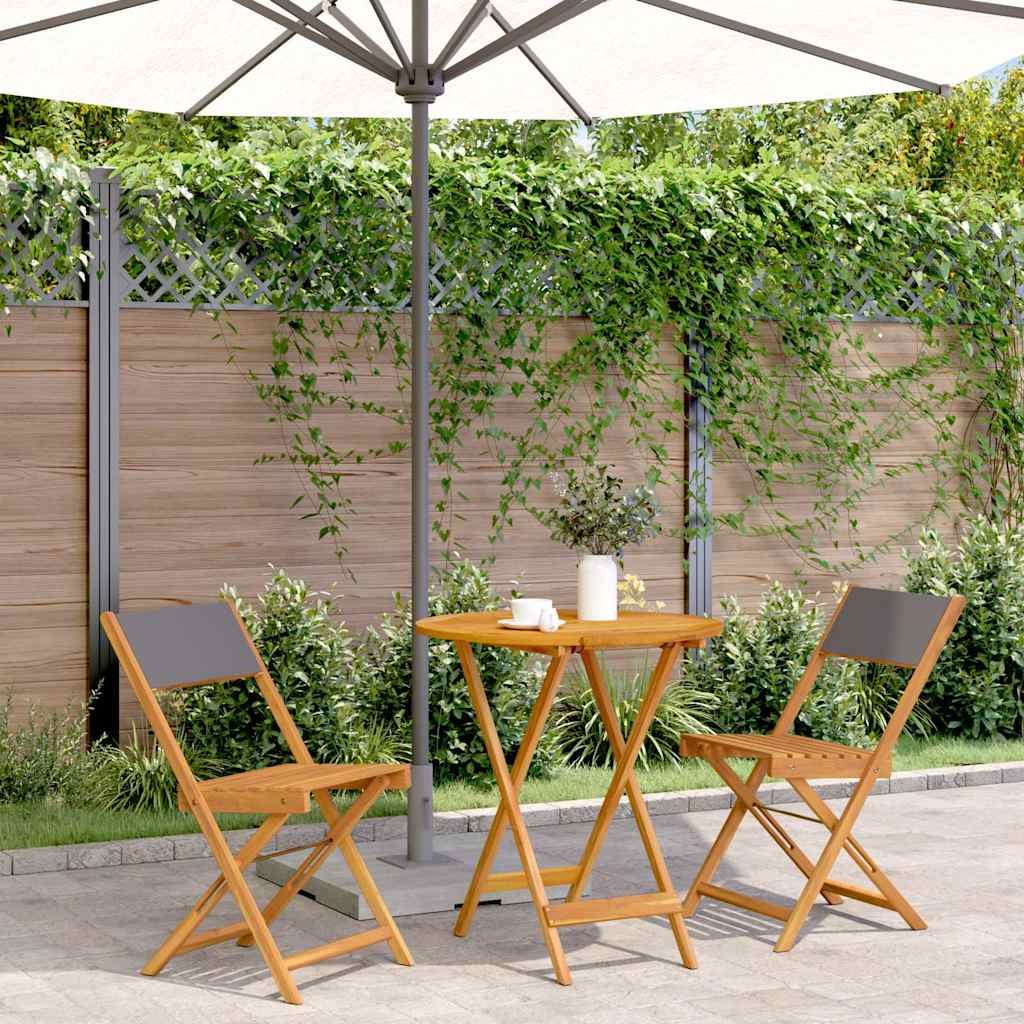 Walplus 3 Piece Solid Acacia Wood Folding Bistro Set - Anthracite - 70 x 75 cm