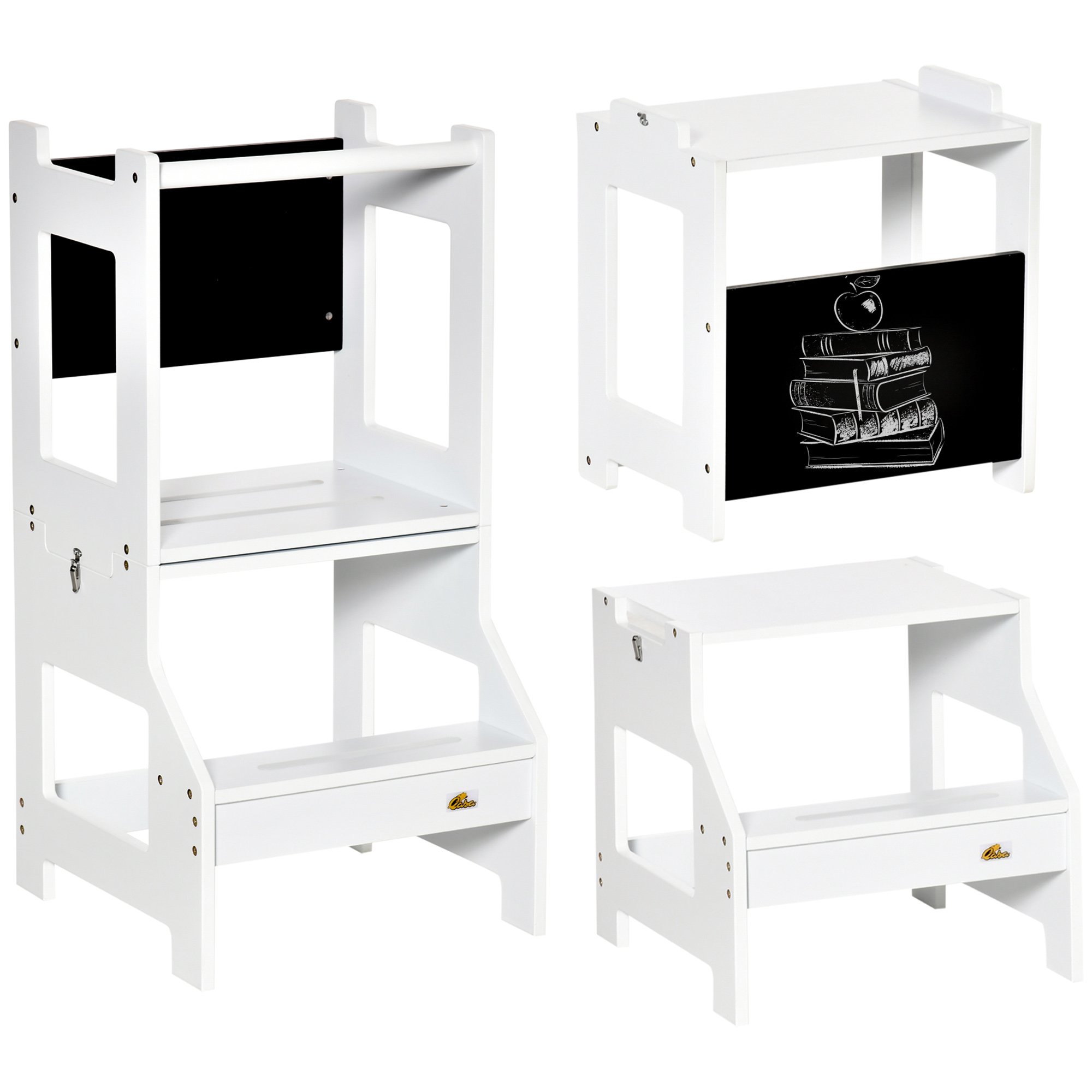 HOMCOM 2 in 1 Chalkboard MDF Ages 3-6 Toddler Learning Tower – White