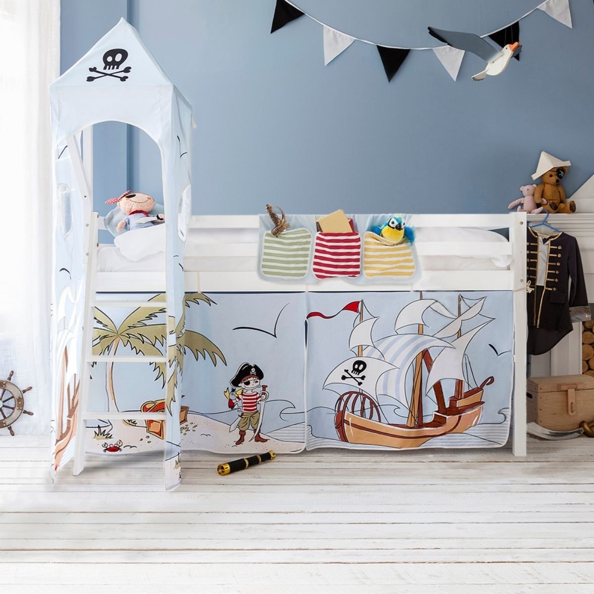 Noa & Nani Moro Midsleeper Cabin Bed With Pirate Pete Tent Package - White