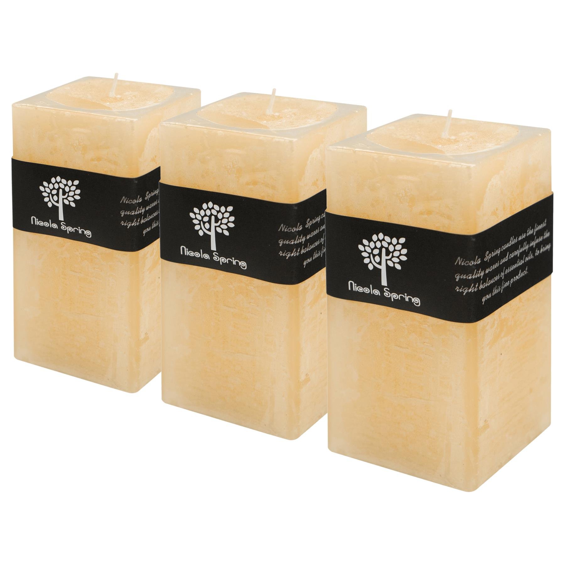 Nicola Spring 130ml Square Vanilla Pillar Candles Pack of 3 - Cream